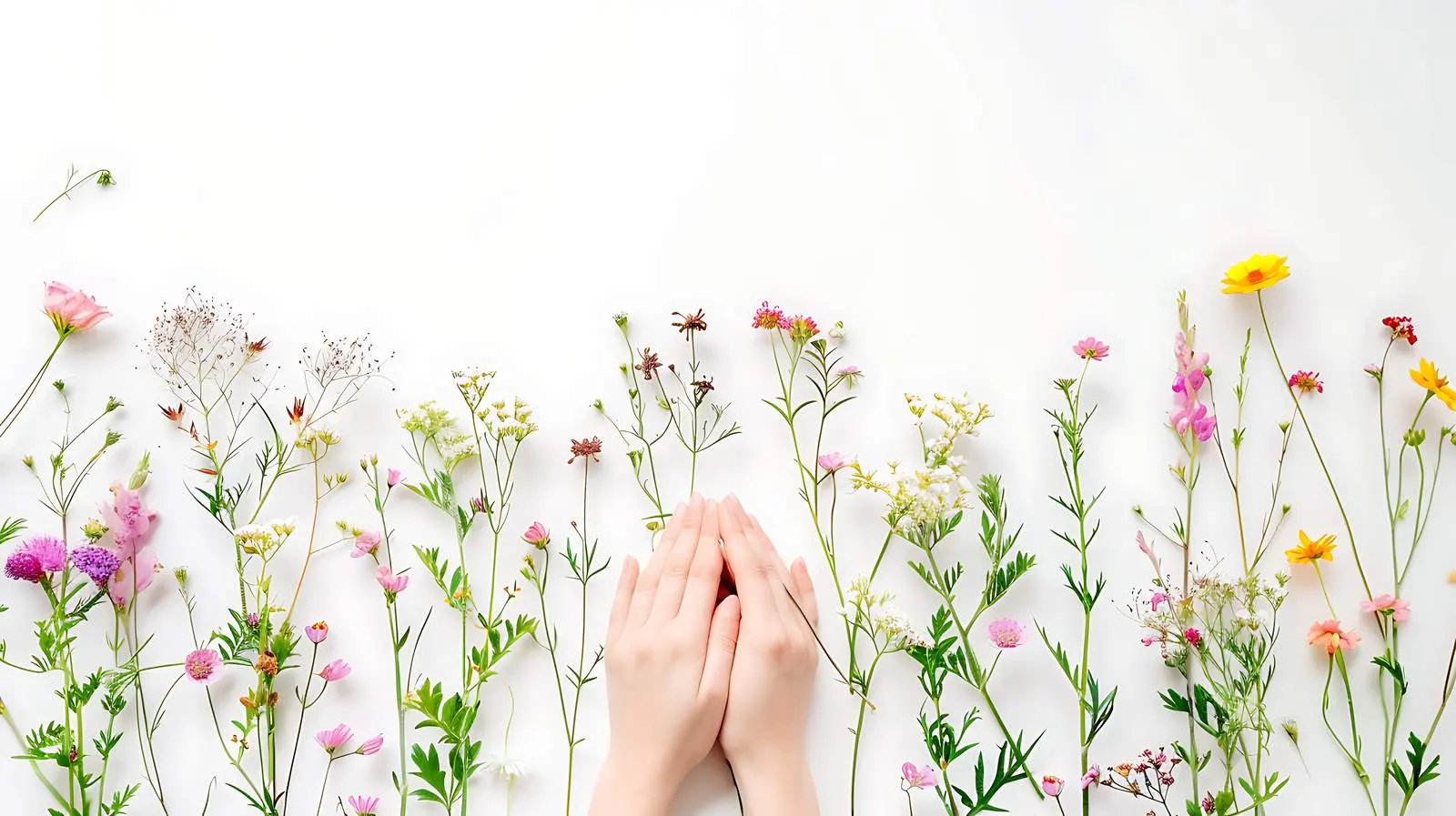 Woman Holding Wild Flowers on White Background — free download from Dotvec