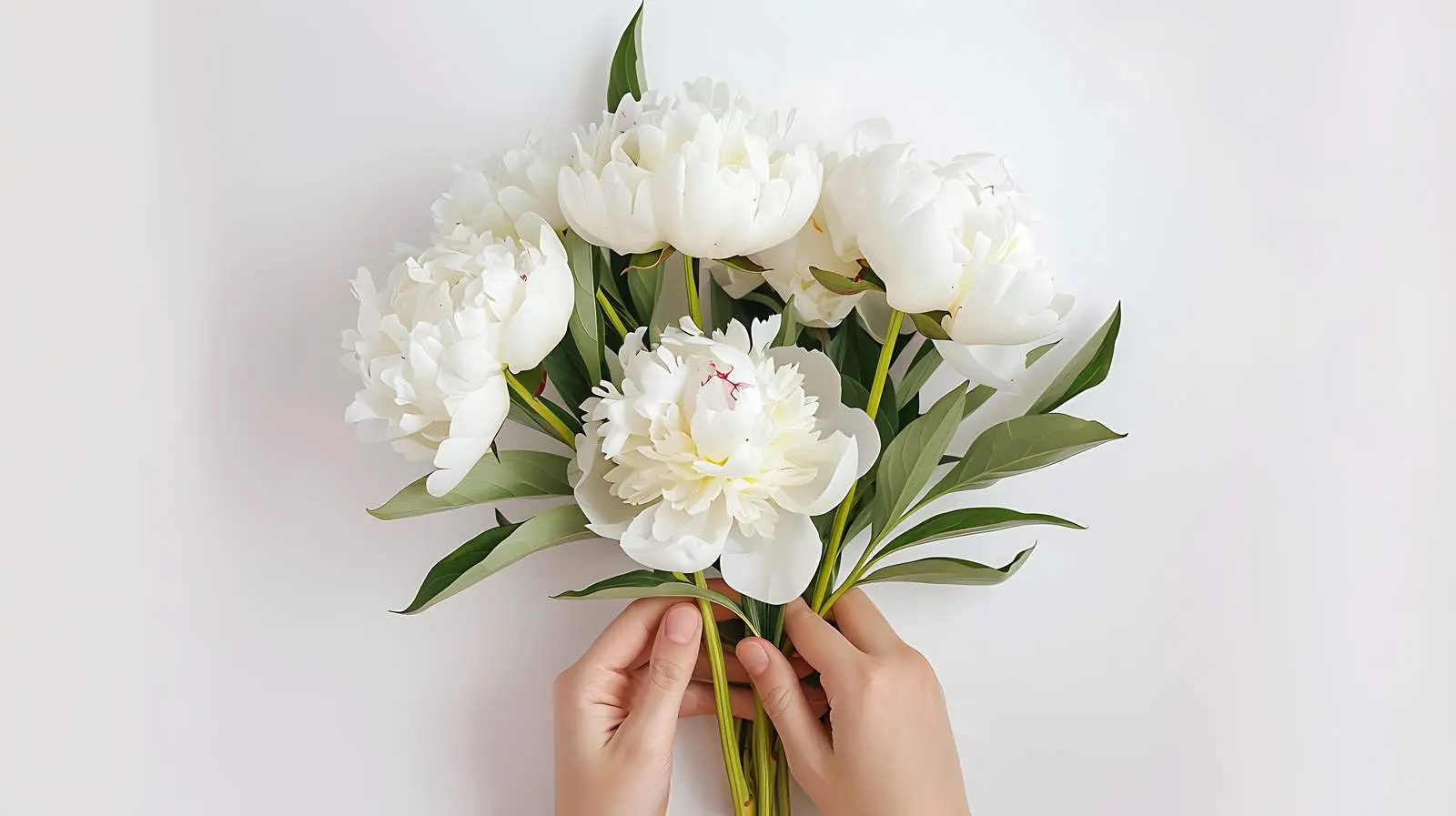 Elegant Woman Holding White Peonies Bouquet — free download from Dotvec