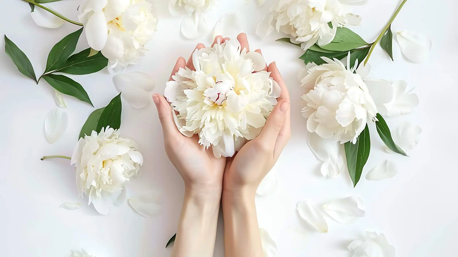 Woman Holding White Peonies Bouquet in Hands – free bridal bouquet image from Dotvec