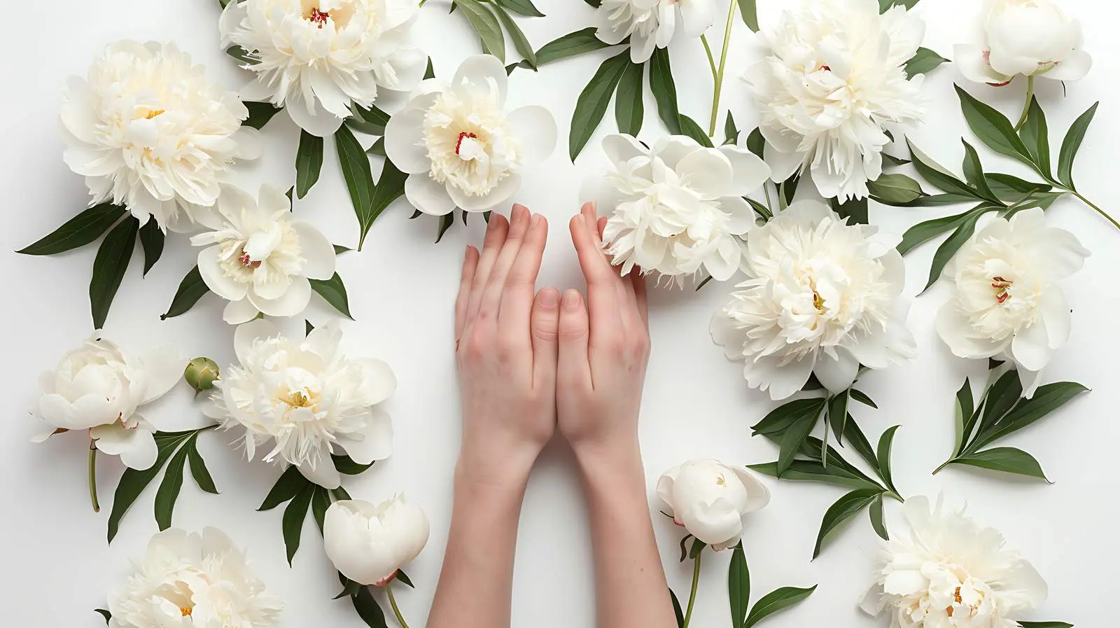 Woman Holding White Peonies on White Background — free download from Dotvec