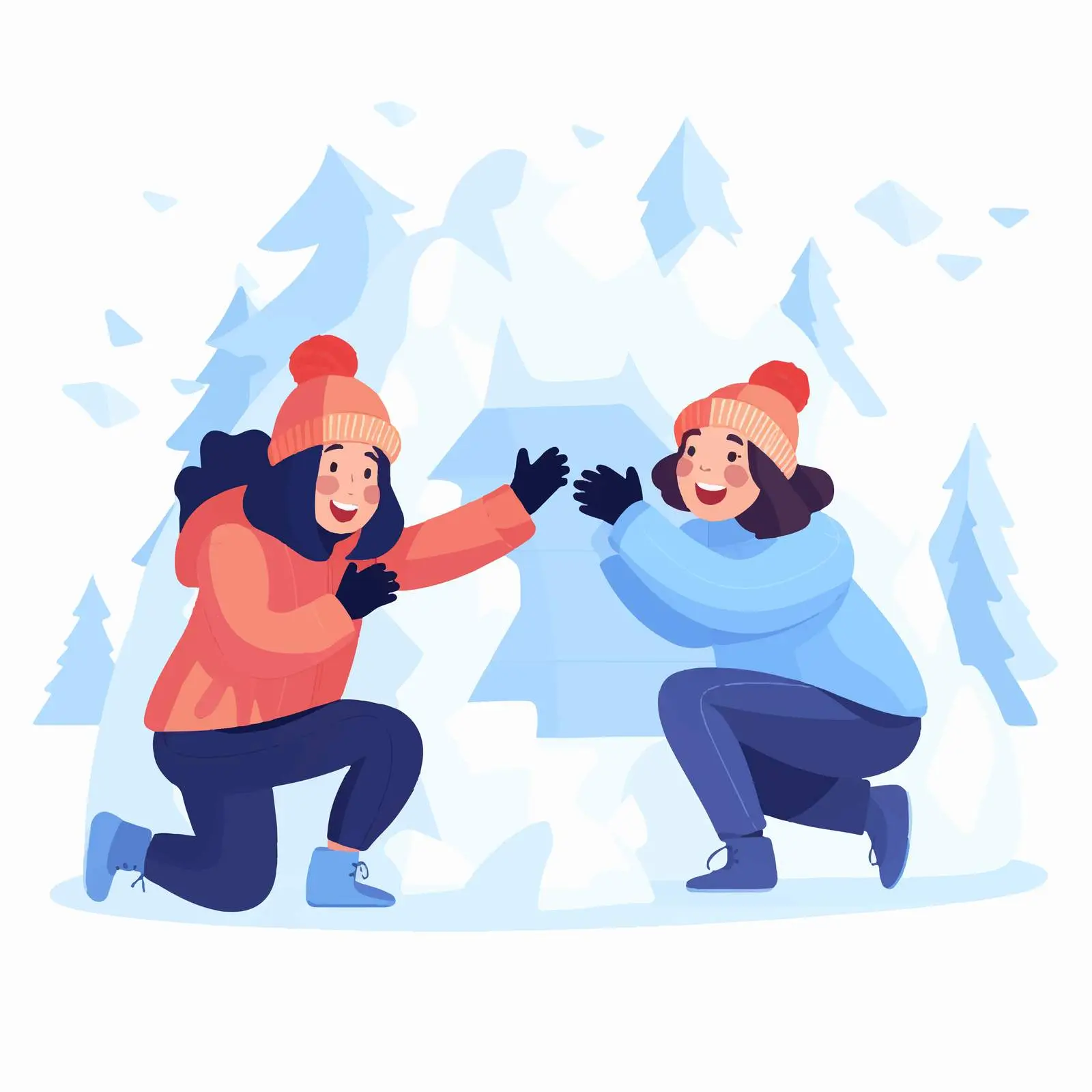 Woman Hiding Behind Snow Fortress with Girl — free download from Dotvec