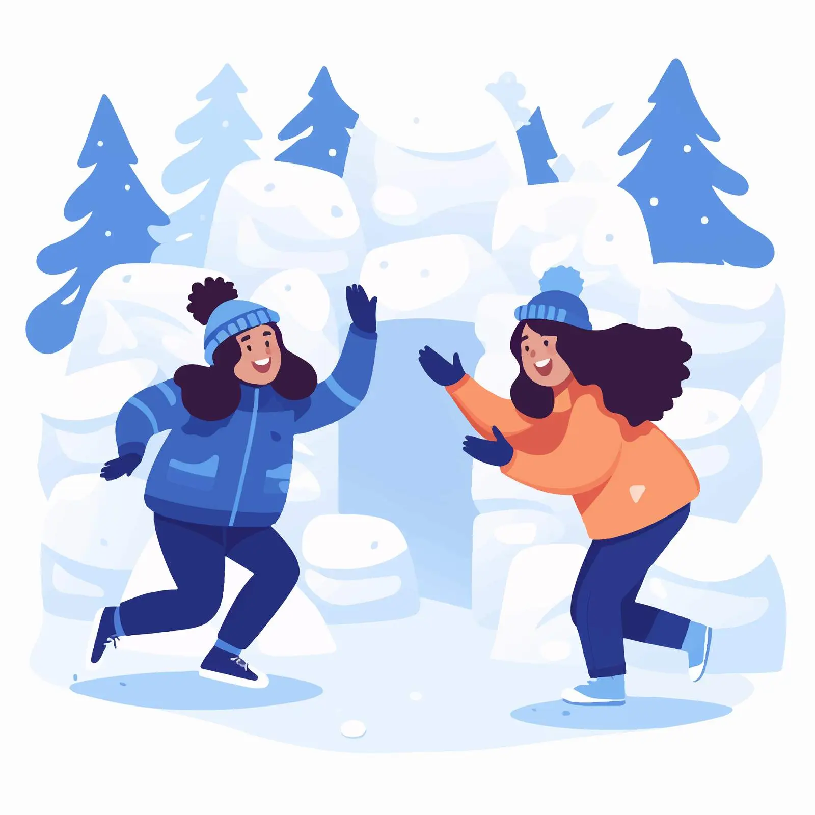 Woman Hiding Behind Snow Fortress with Child — free download from Dotvec