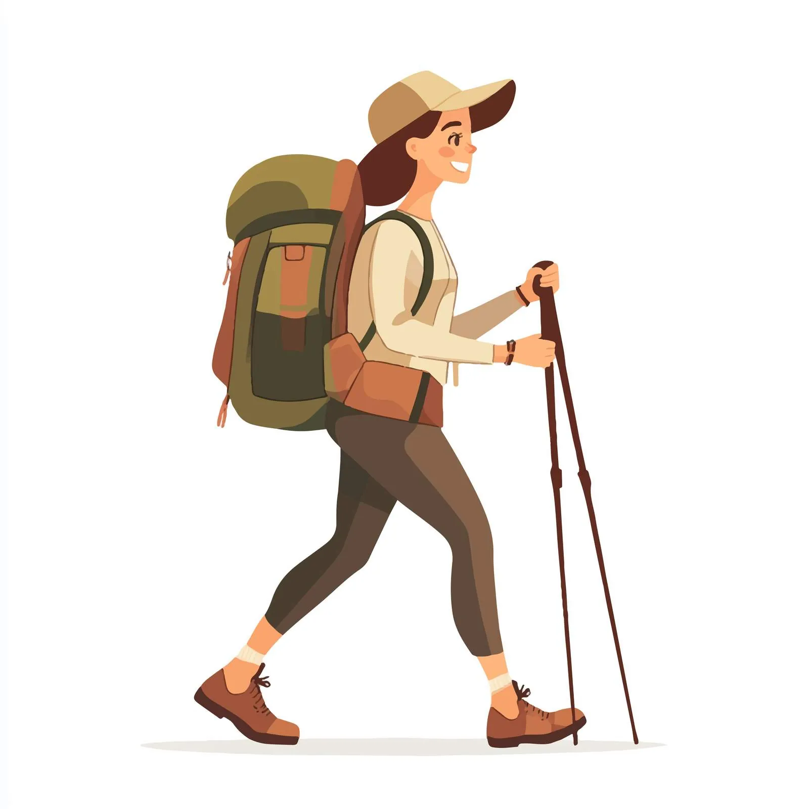 Happy Woman Hiker with Backpack and Walking Sticks — free download from Dotvec