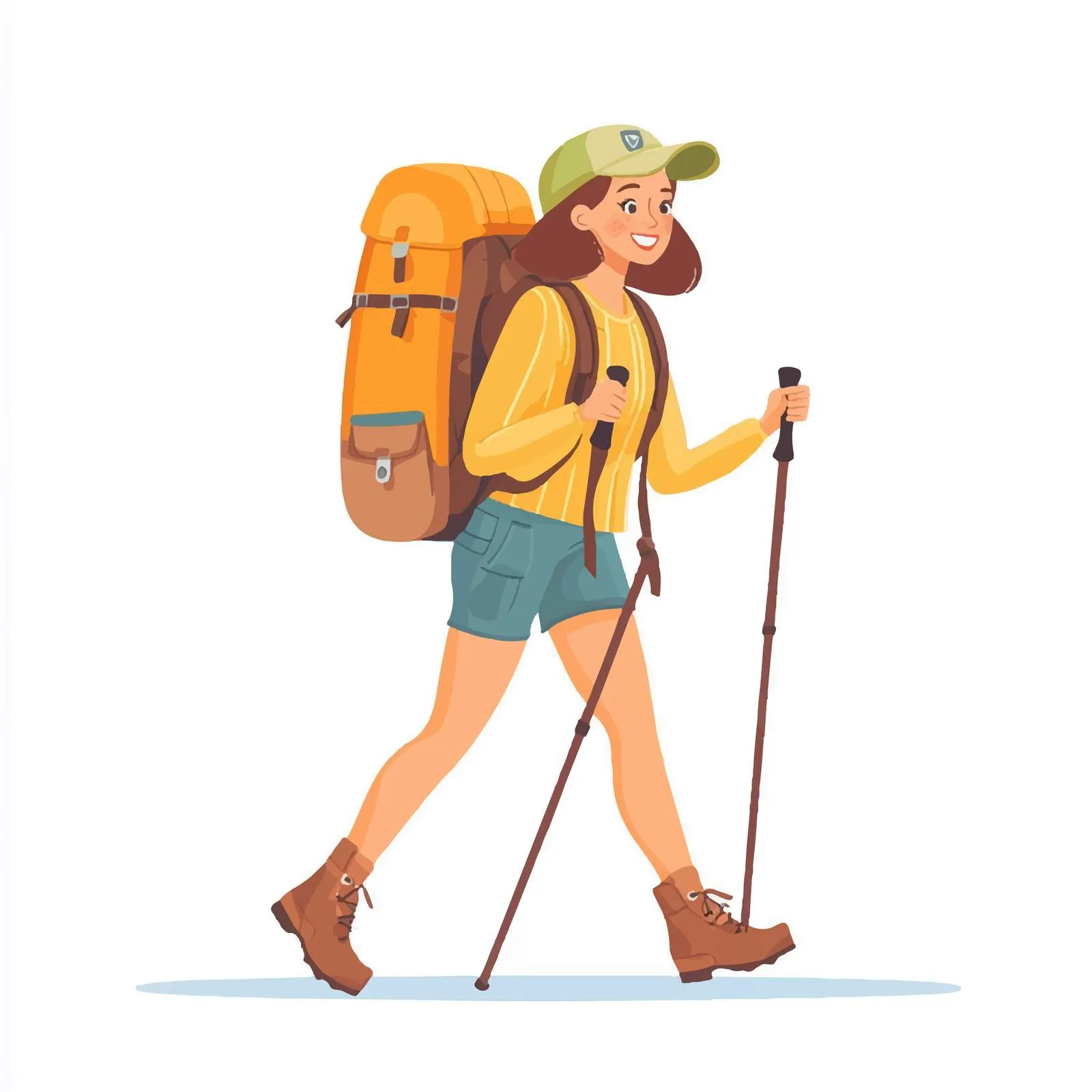 Happy Woman Hiker Trekking with Backpack — free download from Dotvec