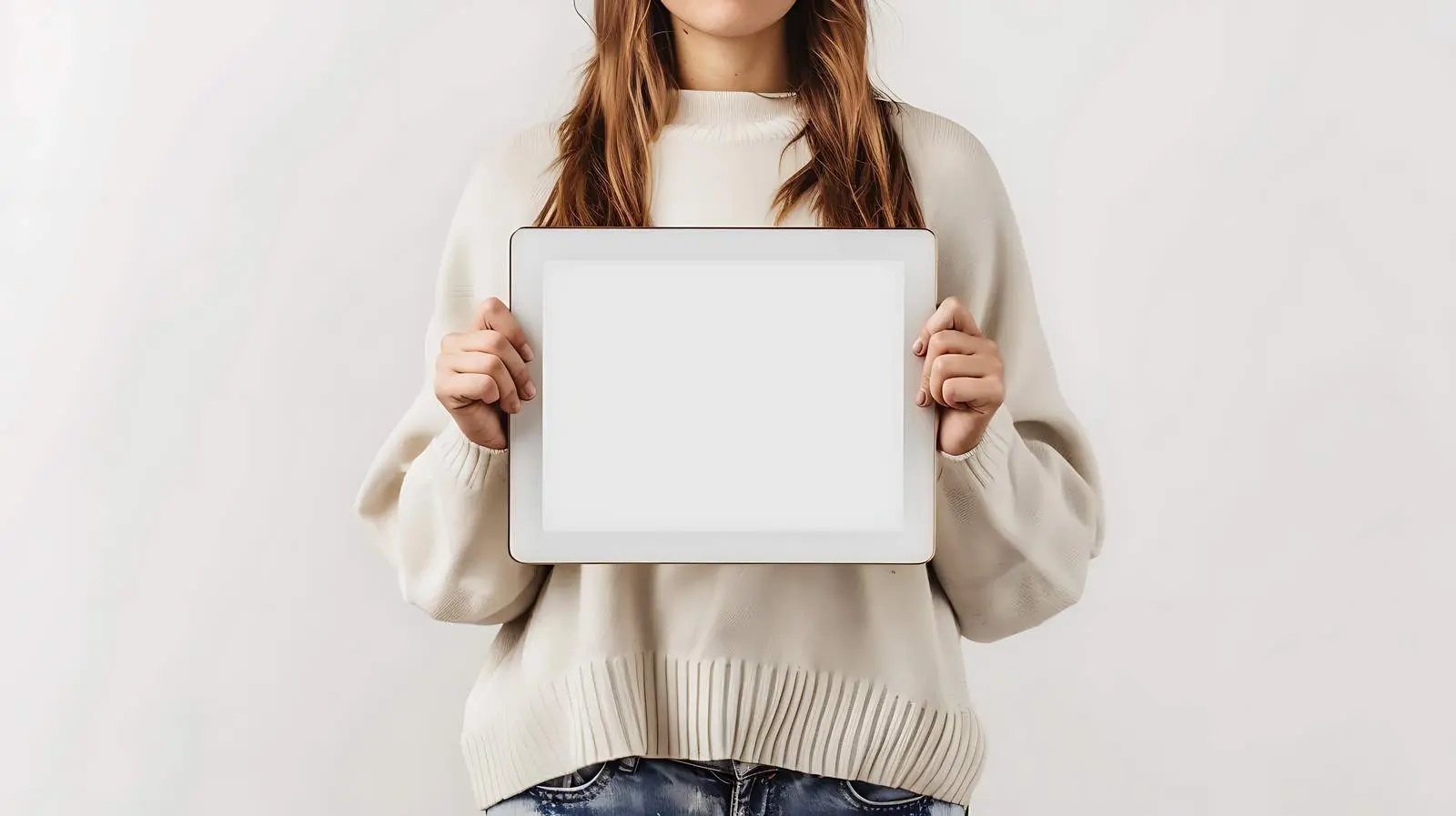Woman Holding Tablet with Blank Screen – free viewpoint image from Dotvec