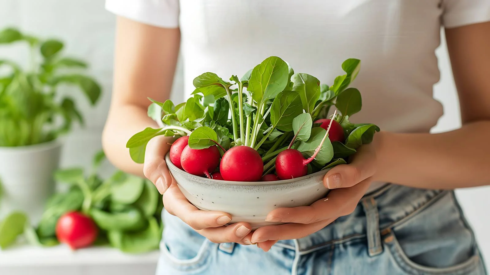 Woman with Ripe Radish Bowl — free download from Dotvec