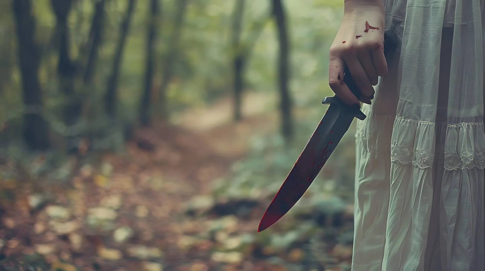 Dark Forest Horror Scene with Woman — free download from Dotvec