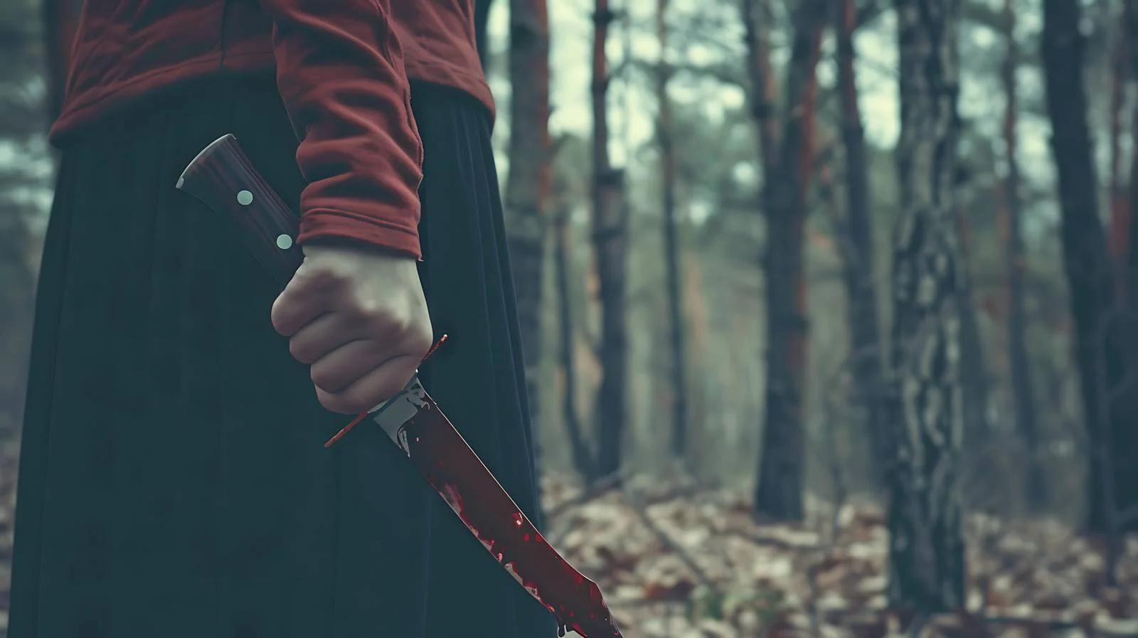 Female with Bloody Knife in Halloween Forest — free download from Dotvec