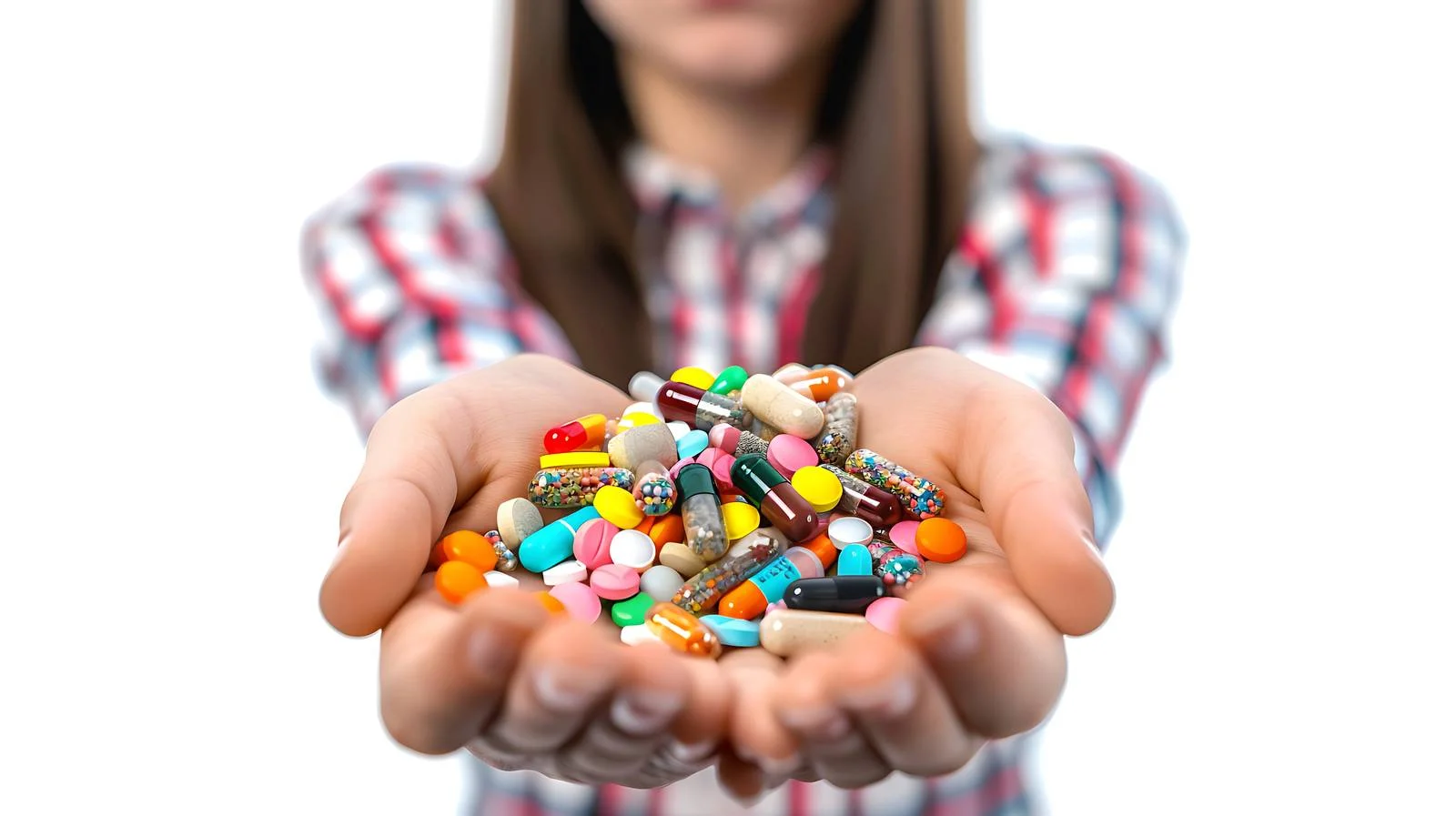 Female Offering Medication White Background Scene — free download from Dotvec