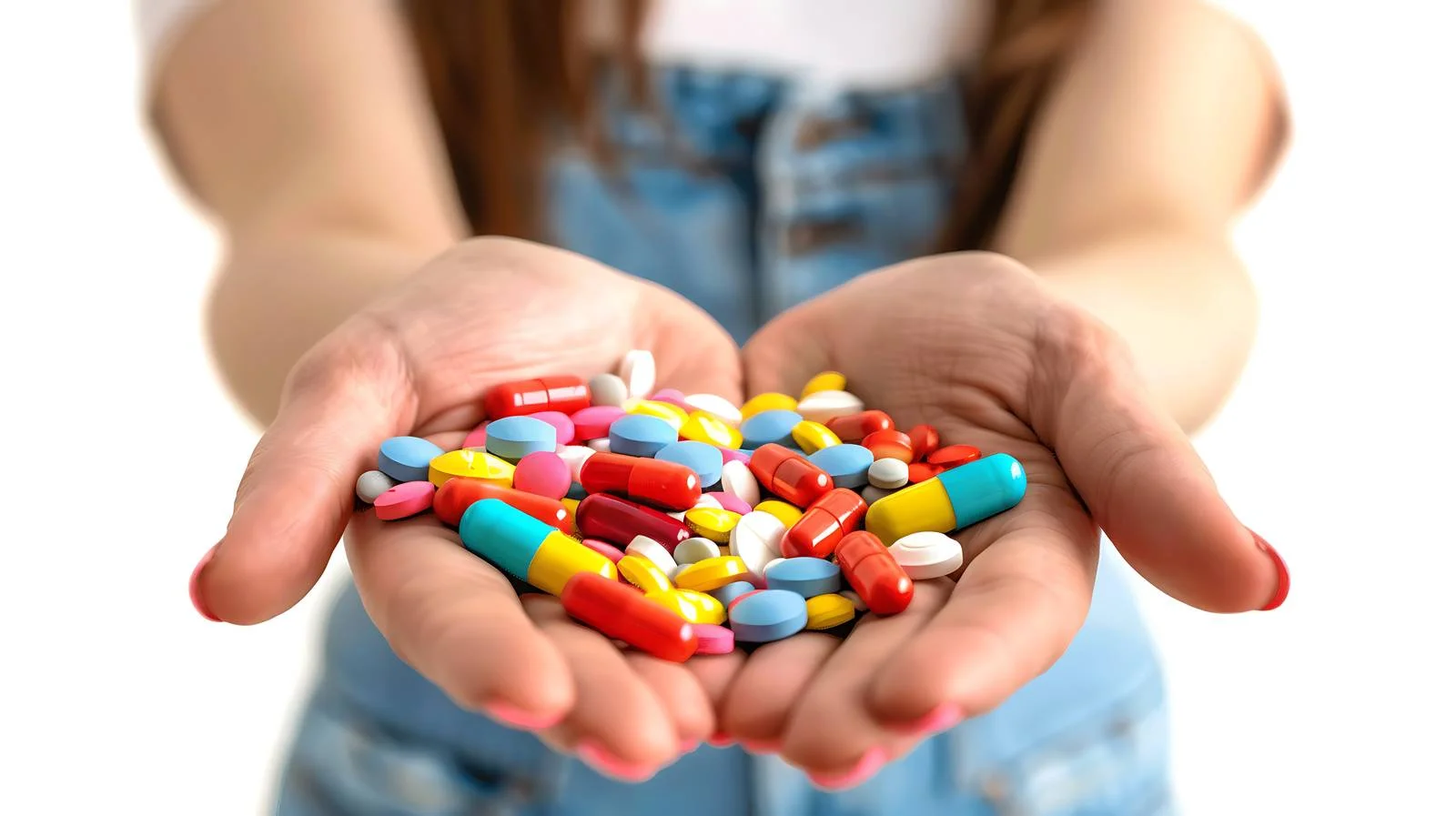Woman Displays Medication on White Background — free download from Dotvec
