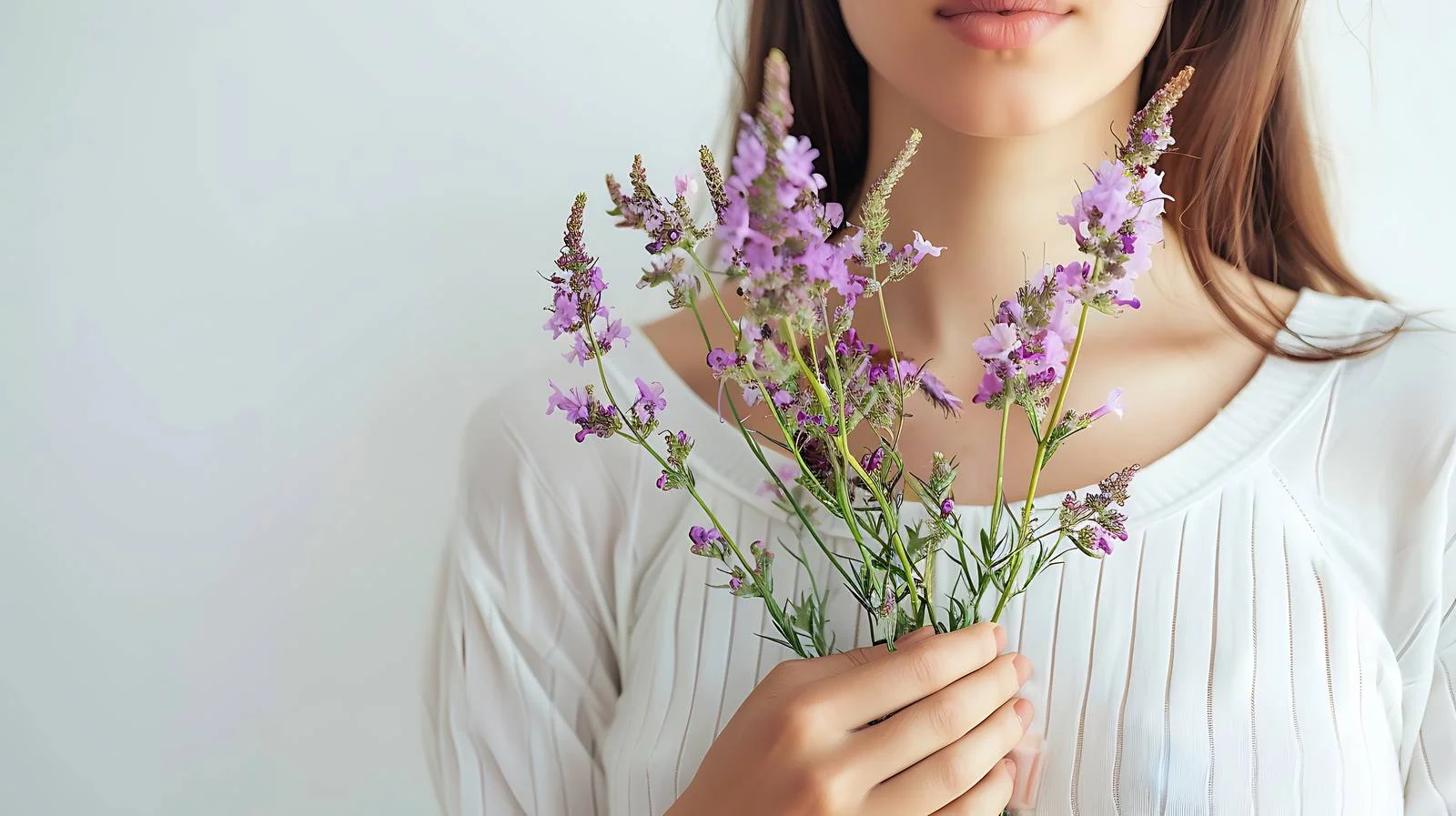 Graceful Woman with Delicate Wild Purple Flowers — free download from Dotvec