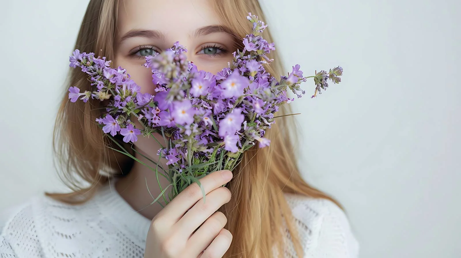 Graceful woman with purple wildflowers — free download from Dotvec