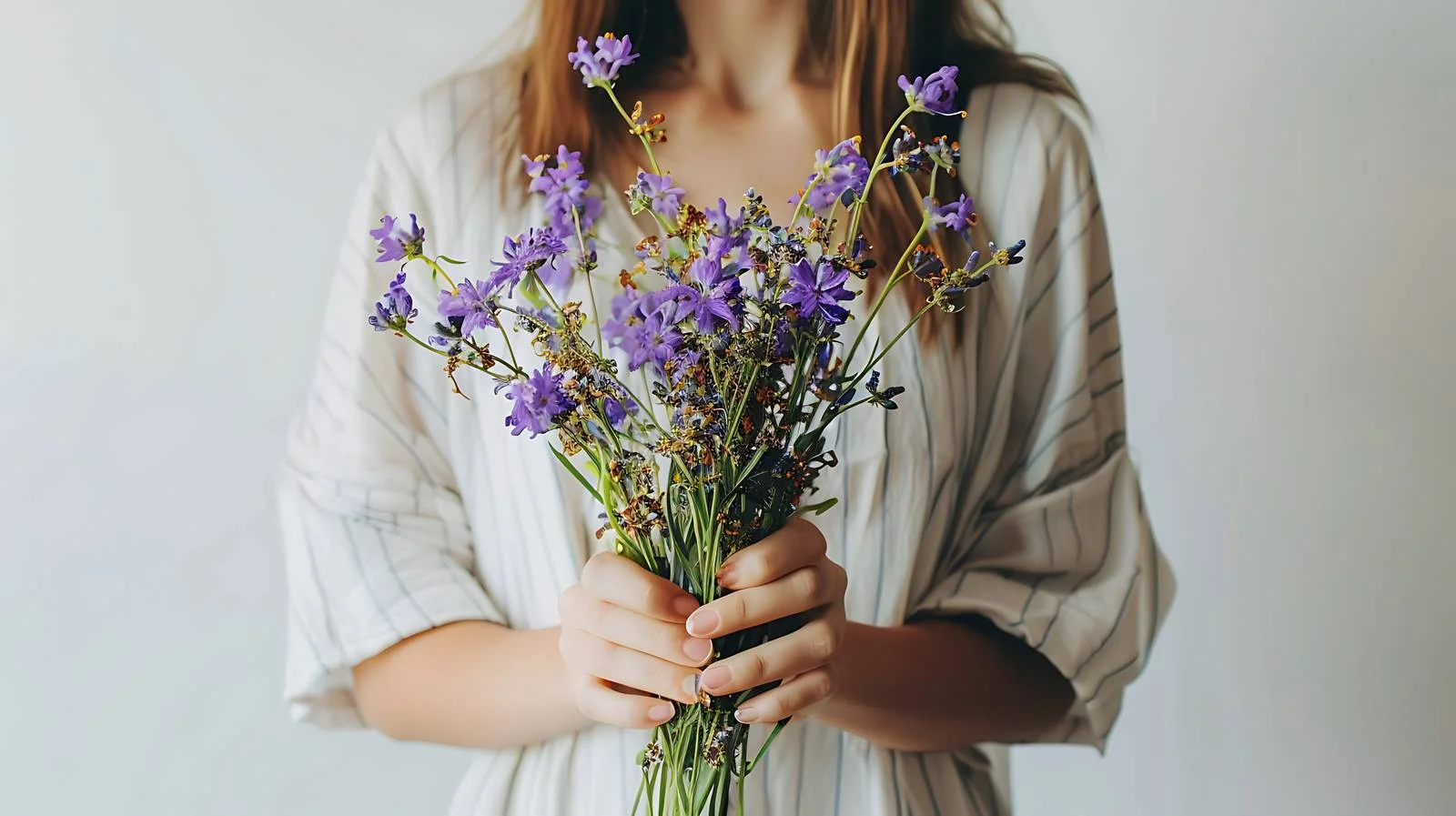 Elegant Woman with Wild Purple Flowers — free download from Dotvec