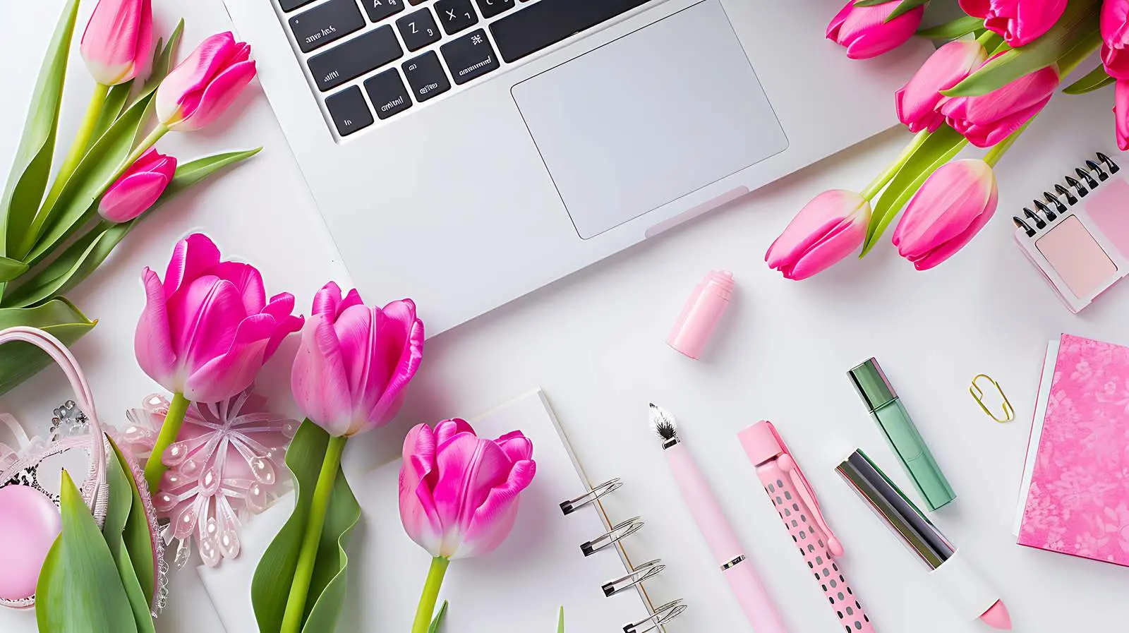 Elegant Woman's Home Office Workspace with Laptop — free download from Dotvec