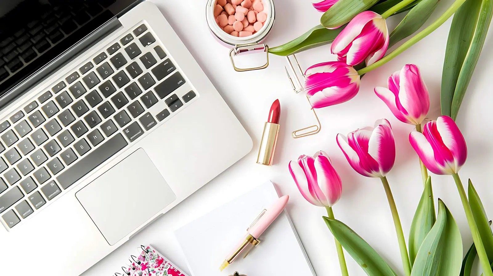 Woman Working at Home Office Desk with Laptop – free desktop setup image from Dotvec