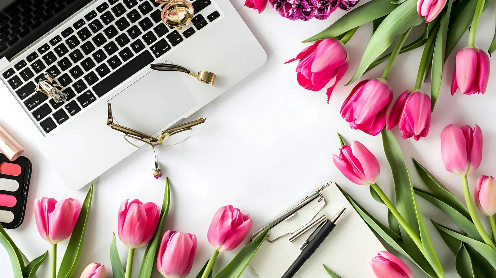 Woman Working at Home Office Desk with Laptop – free stylish workspace image from Dotvec