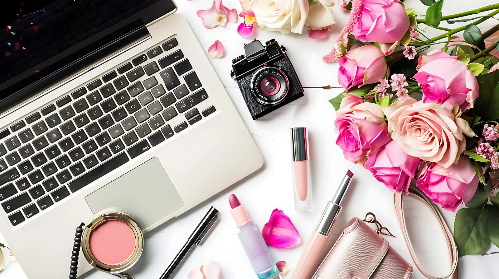 Elegant Home Office with Laptop and Roses — free download from Dotvec