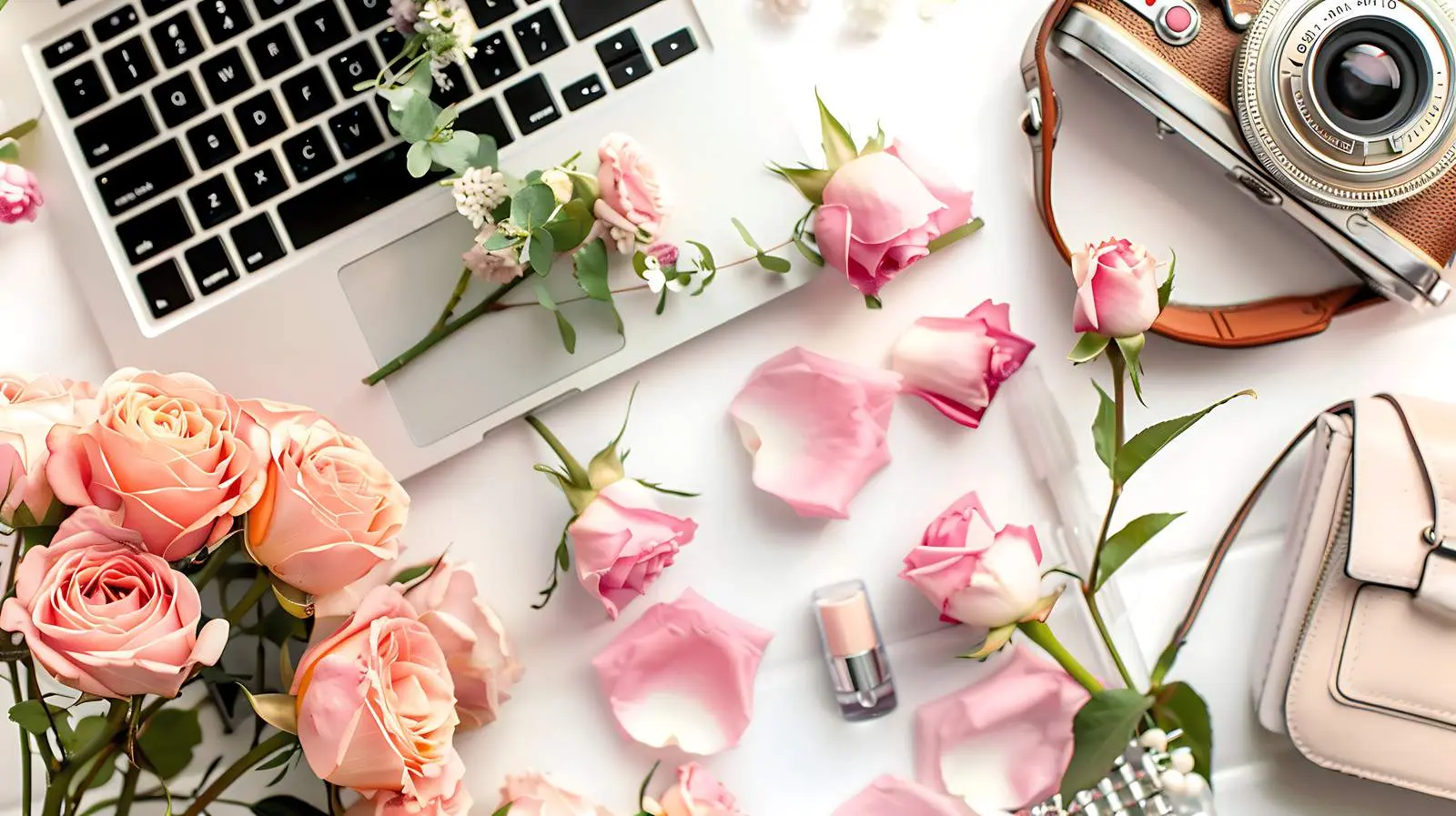 Woman in Home Office with Laptop and Flowers — free download from Dotvec