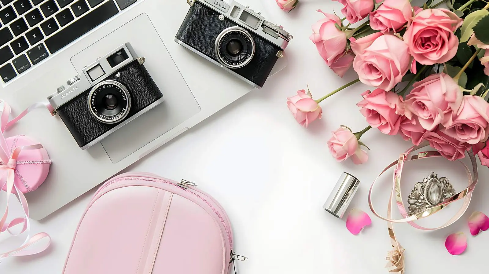 Woman Working in Home Office with Laptop and Flowers — free download from Dotvec