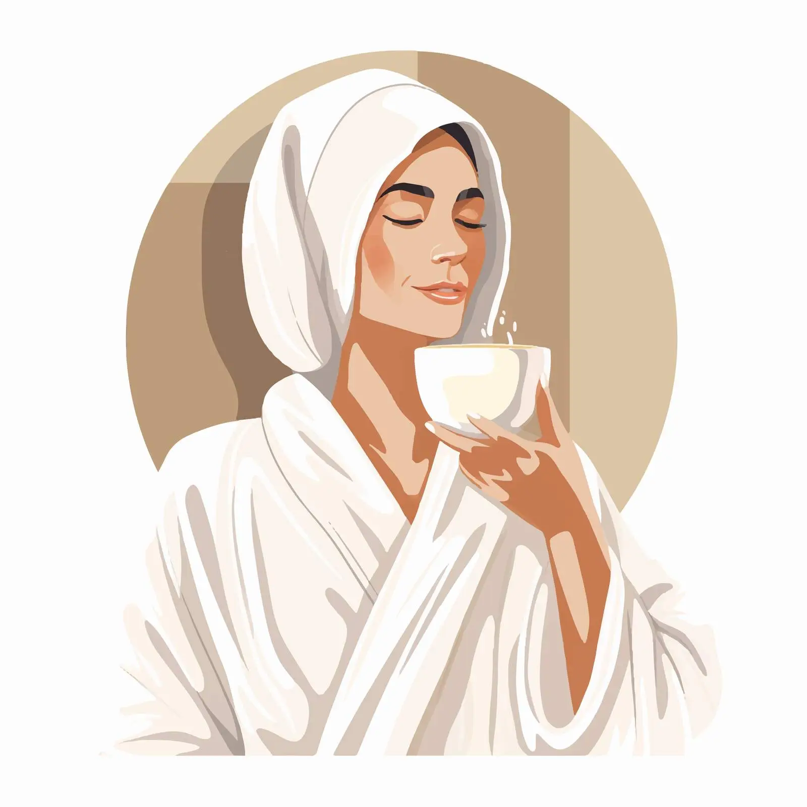 Woman in Bathrobe Enjoying Morning Coffee — free download from Dotvec