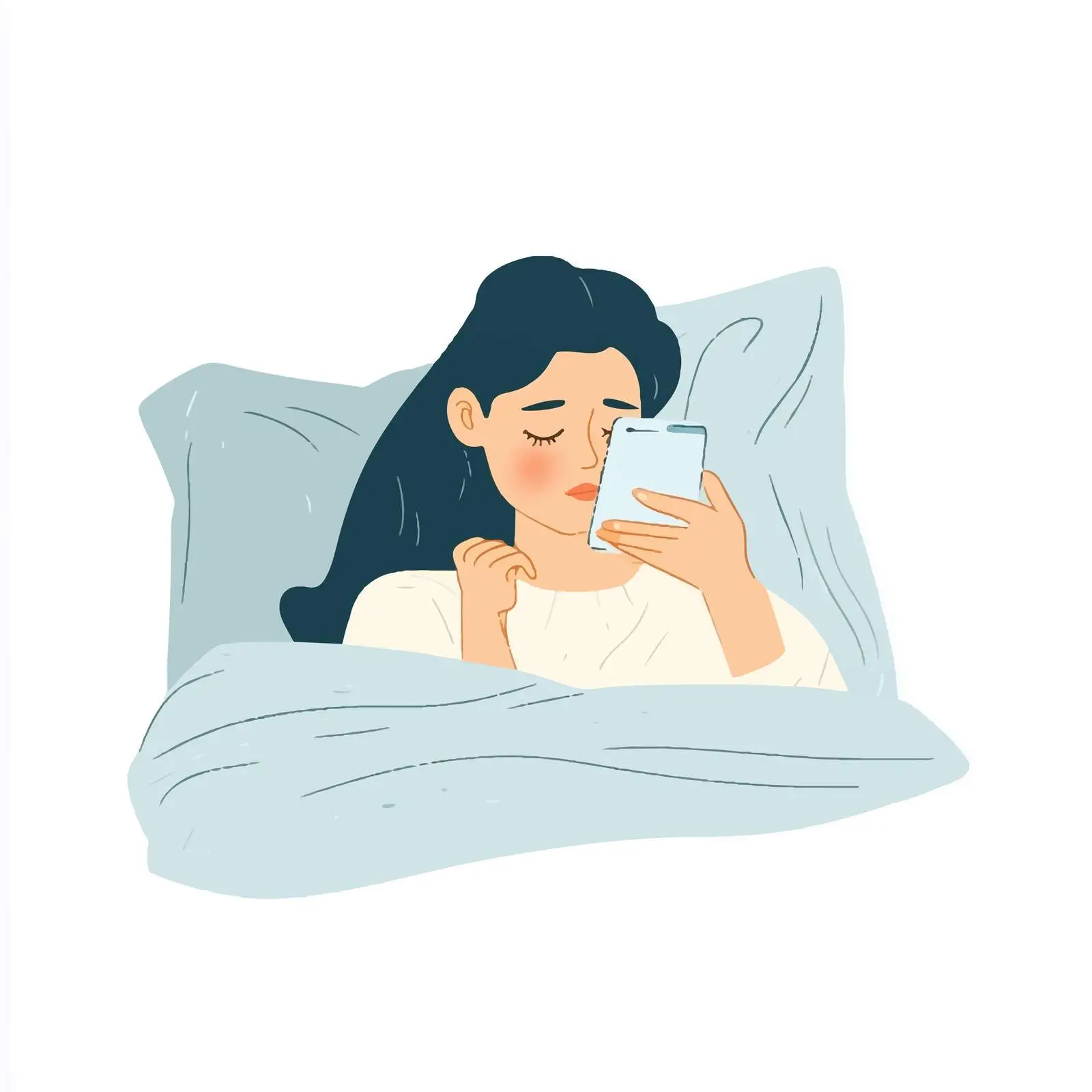 Woman in Bed Using Phone with Dreaming Theme — free download from Dotvec