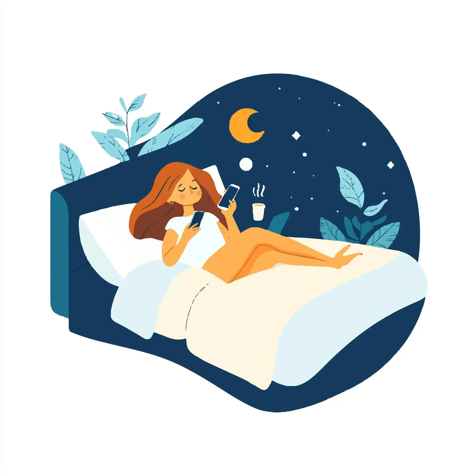 Woman in Bed Using Phone Dreaming — free download from Dotvec