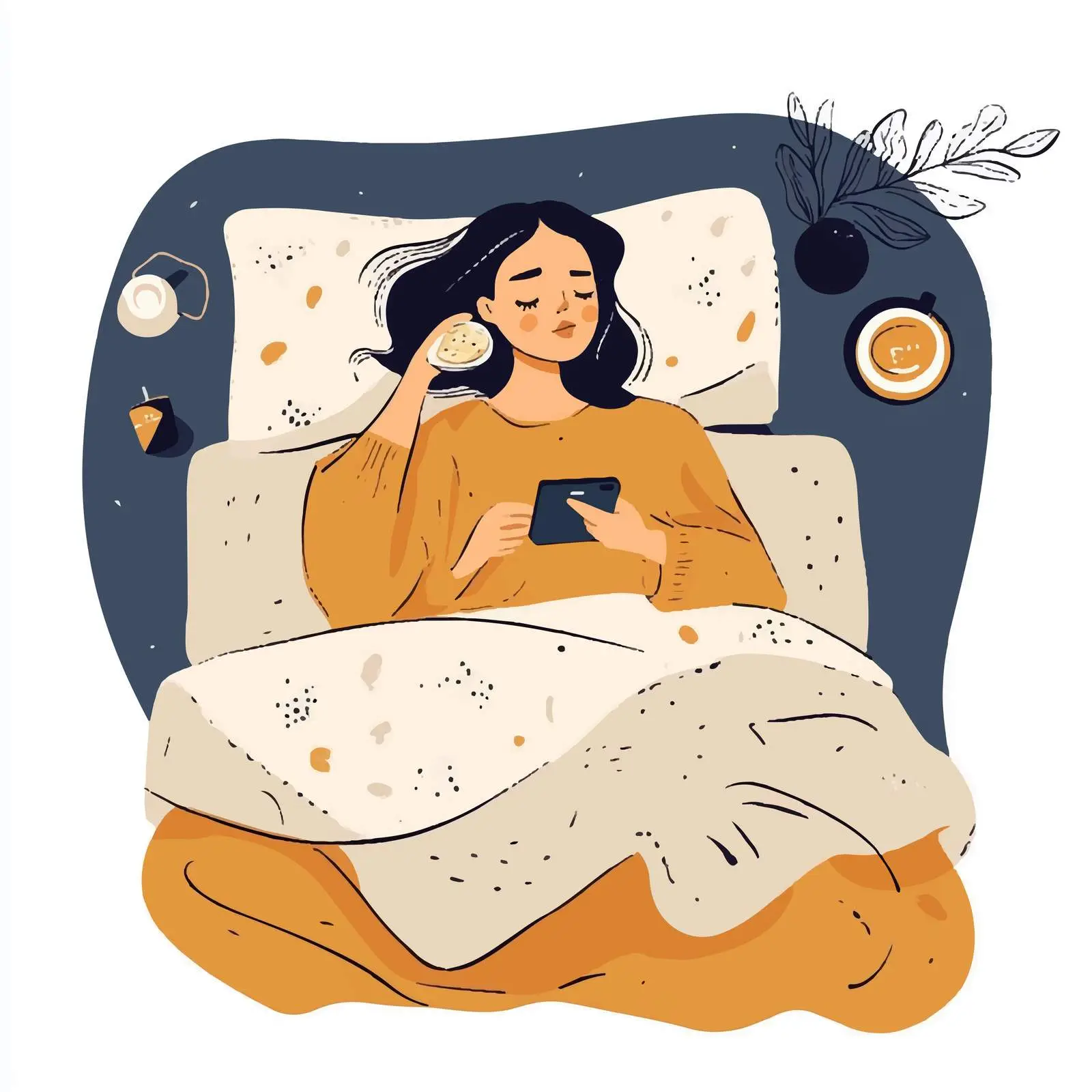 Woman Asleep in Bed with Phone — free download from Dotvec