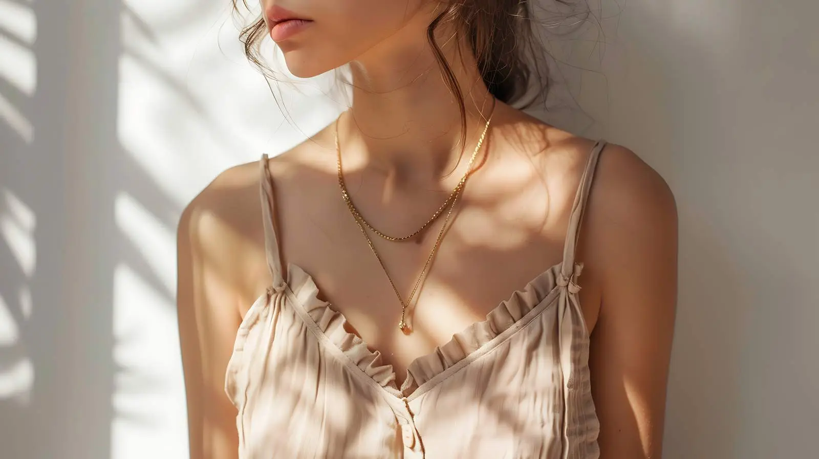 Woman in Beige Sundress with Gold Necklace – free confident image from Dotvec