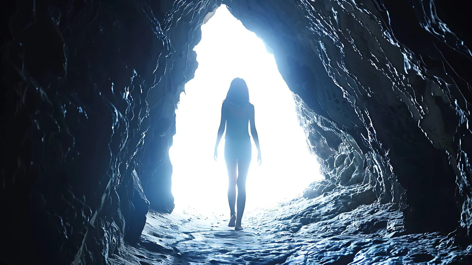 Exploring Depths: Woman Embraces Light in Cave — free download from Dotvec