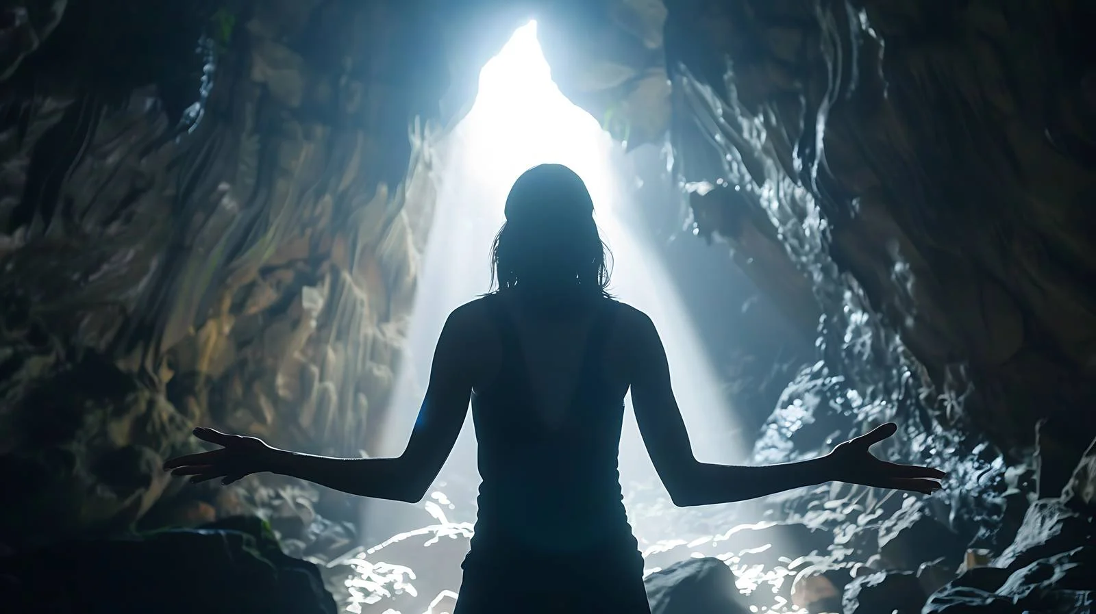 Exploring cavern with ethereal light glow — free download from Dotvec