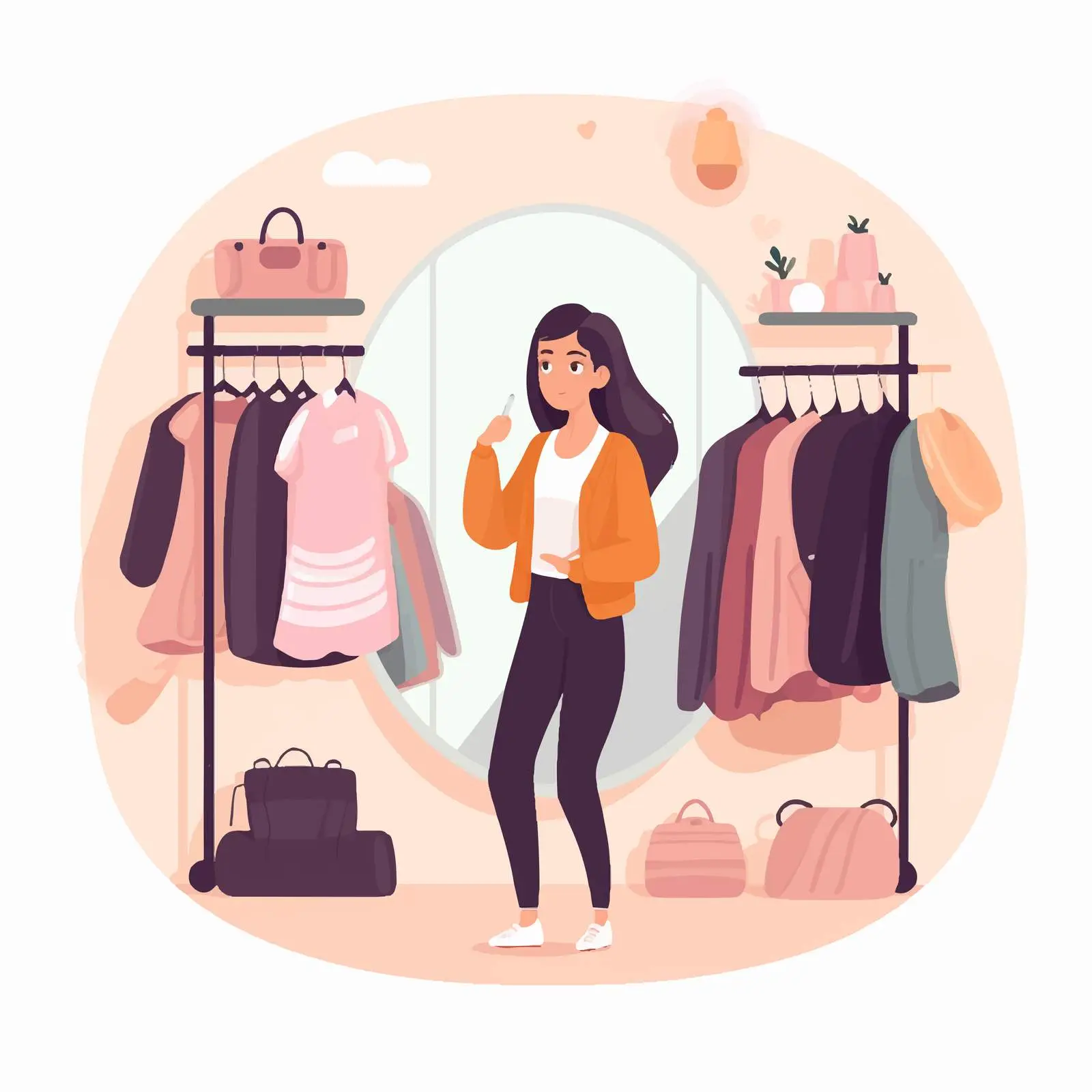 Woman Choosing Outfit in Front of Mirror – free daily outfit image from Dotvec