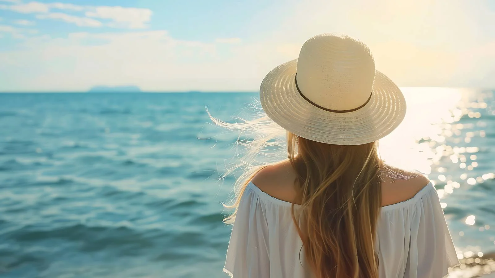 Serene Woman in Summer Hat Near Sea — free download from Dotvec