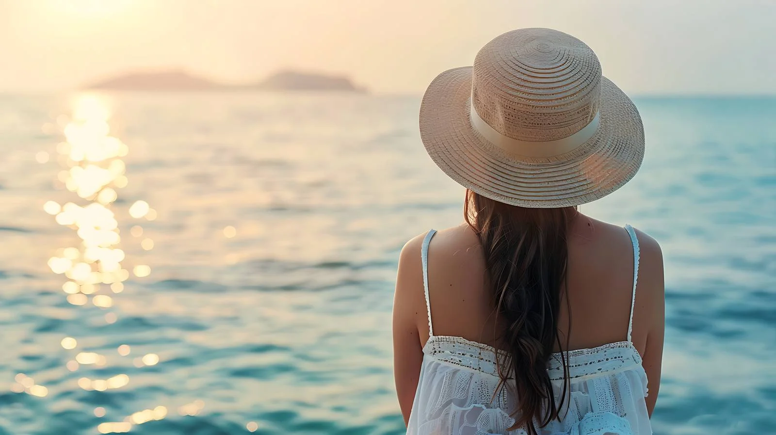 Woman in Hat on Sea Background: Summer Holiday — free download from Dotvec