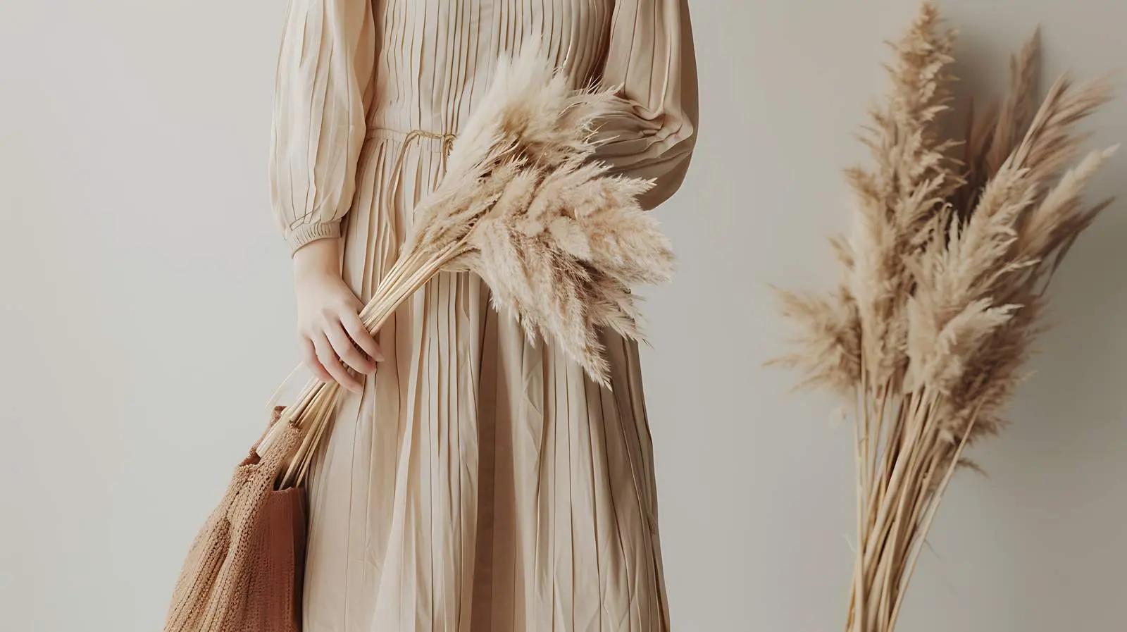 Woman in Beige Dress Holding Shopping Bag — free download from Dotvec