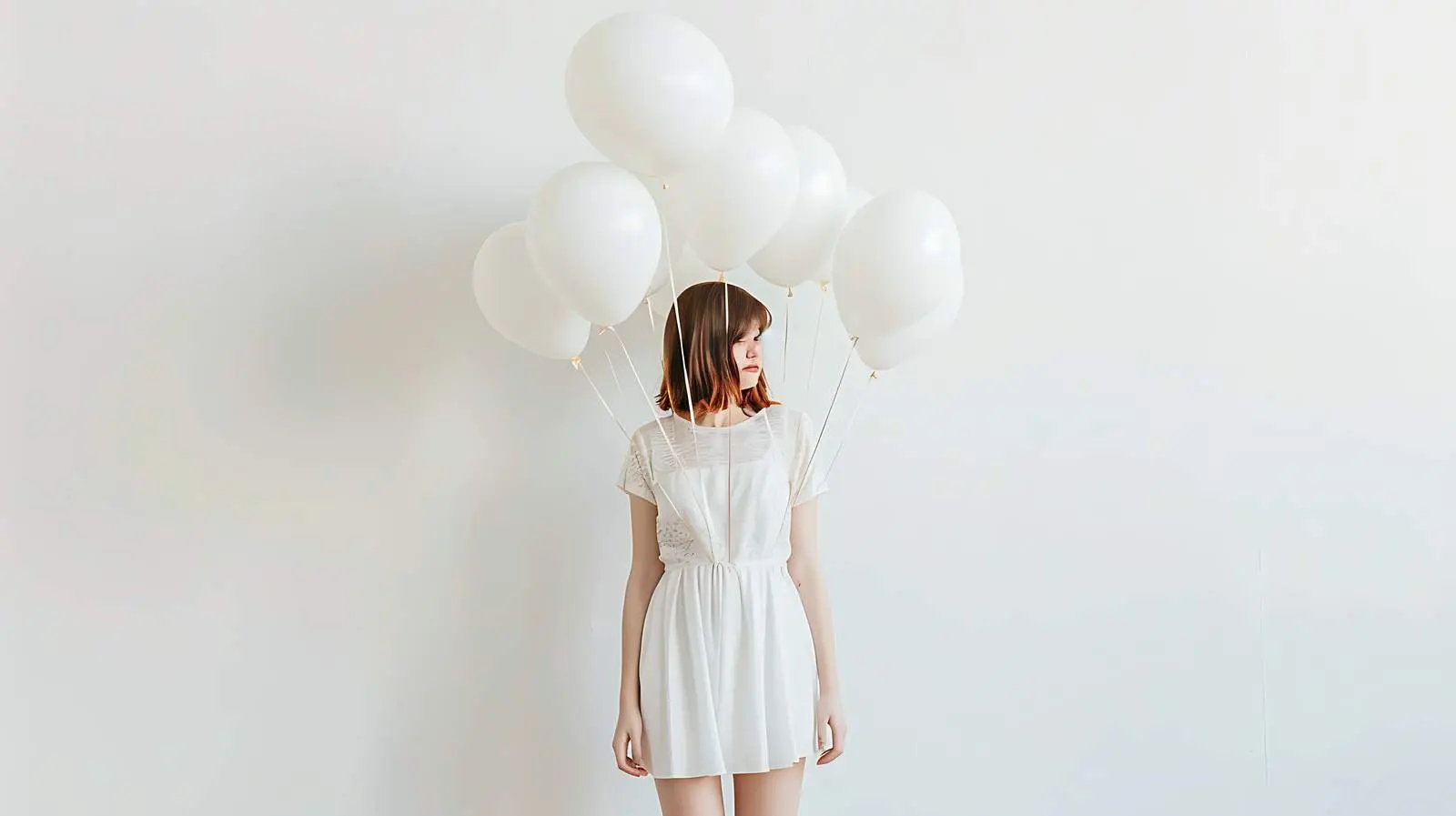 Woman in White Dress with White Balloons – free positive vibes image from Dotvec