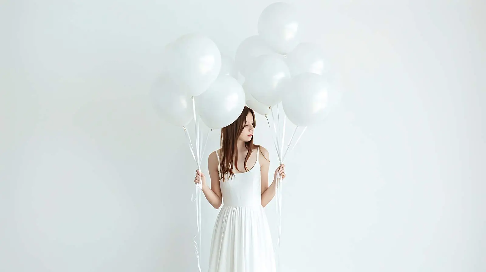 Woman in White Dress with White Balloons — free download from Dotvec
