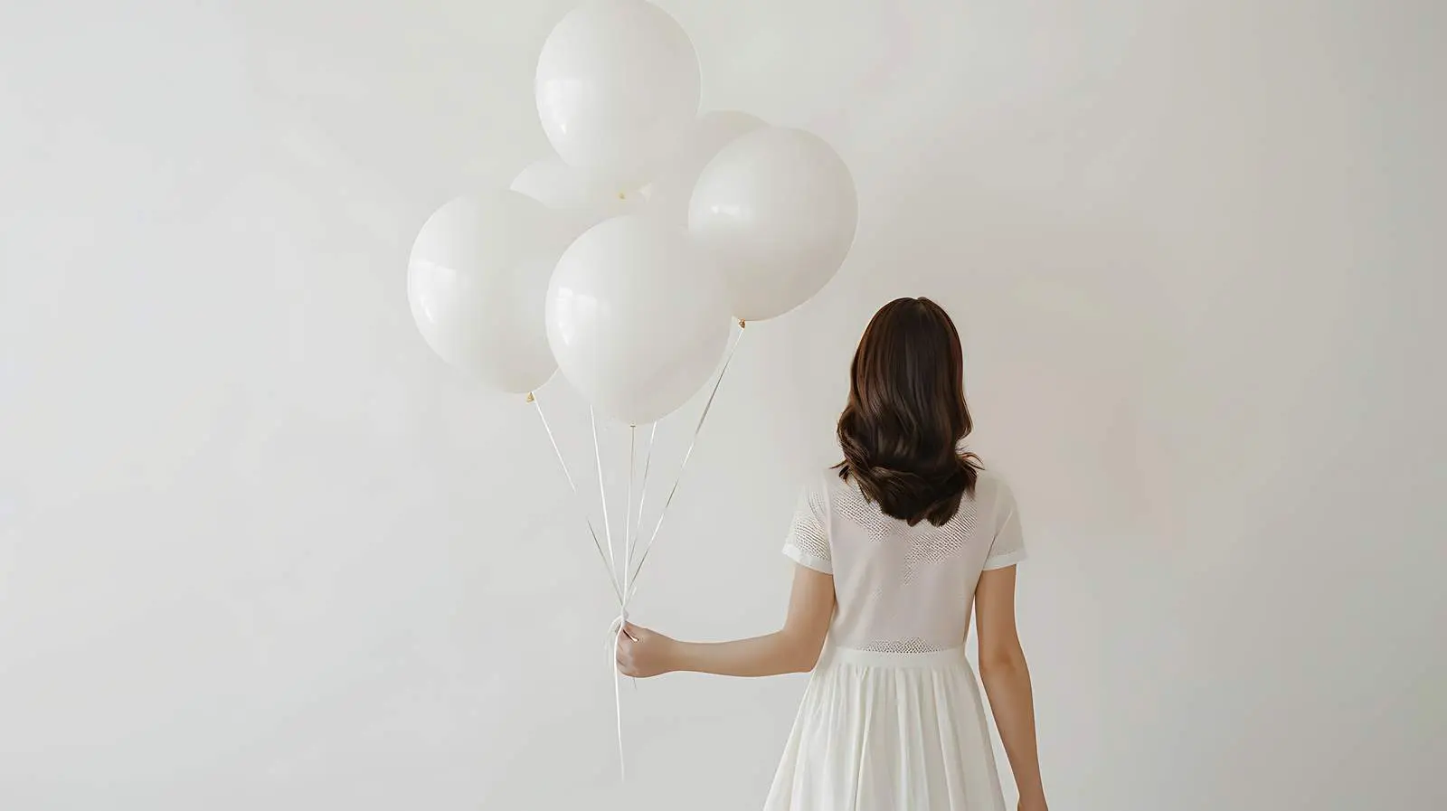 Woman in White Dress with White Balloons – free float image from Dotvec