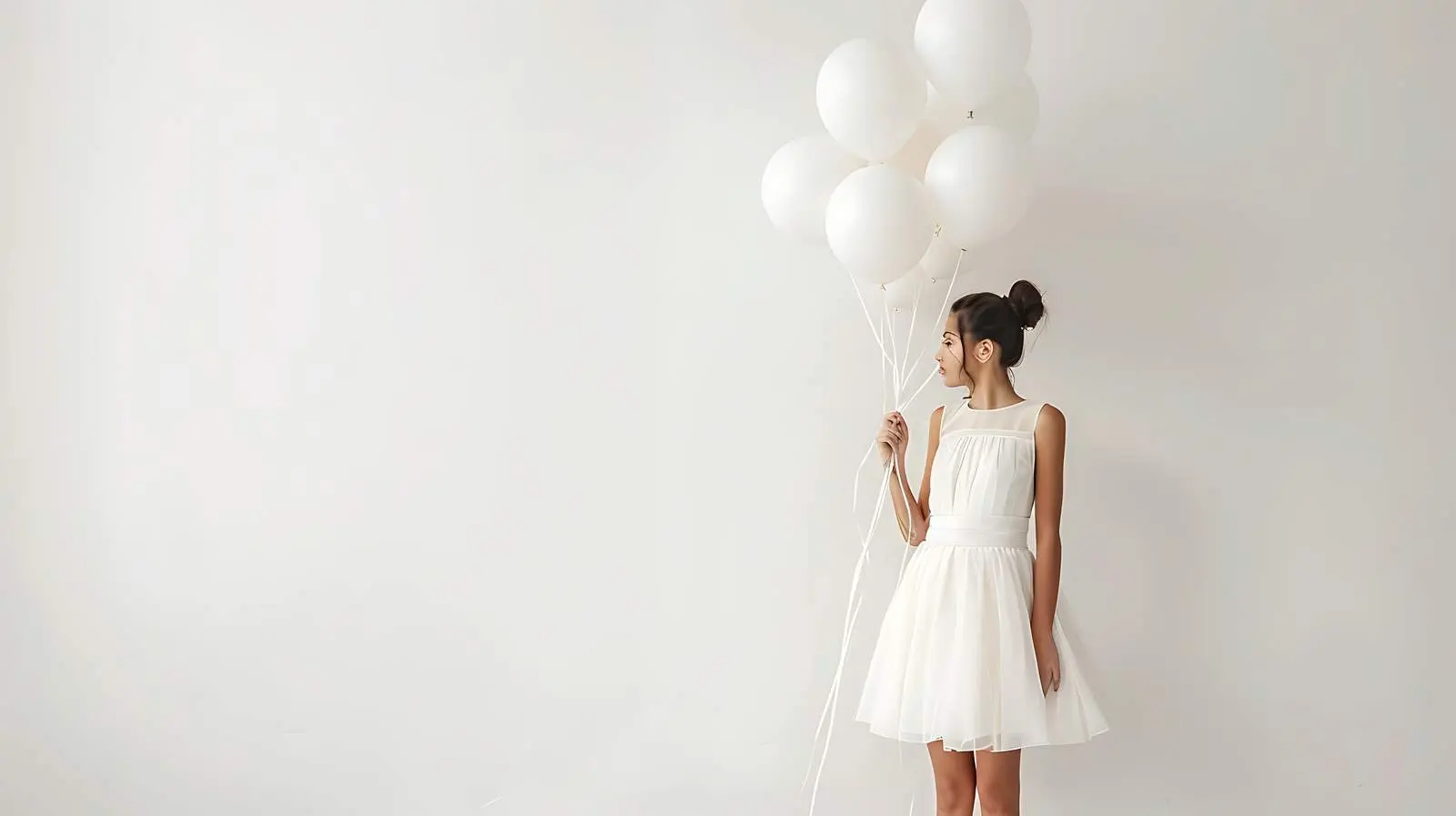 Elegant Woman in White Dress with Balloons — free download from Dotvec