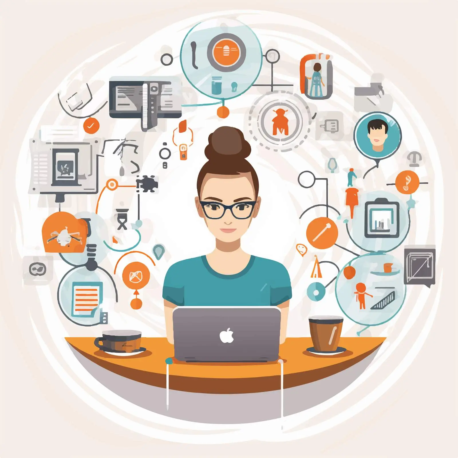 Woman Learning Online with Educational Icons — free download from Dotvec