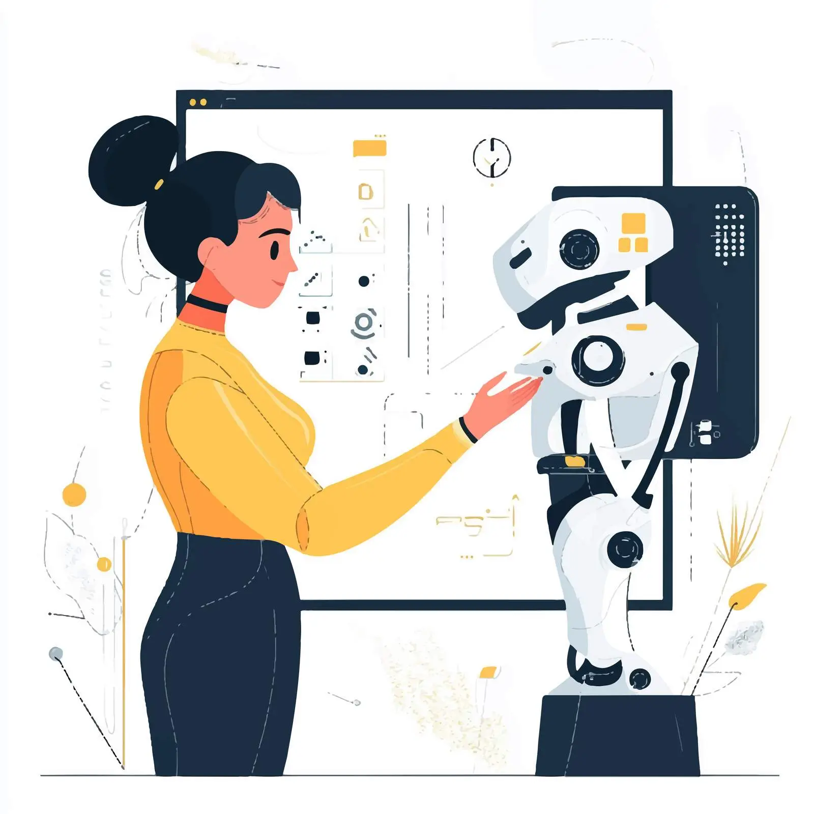 Woman Learning with AI in Flat Vector Illustration — free download from Dotvec