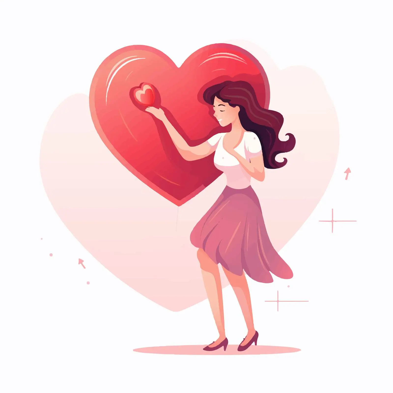 Woman Lifting Heart Love Cartoon Vector Illustration – free love icon image from Dotvec