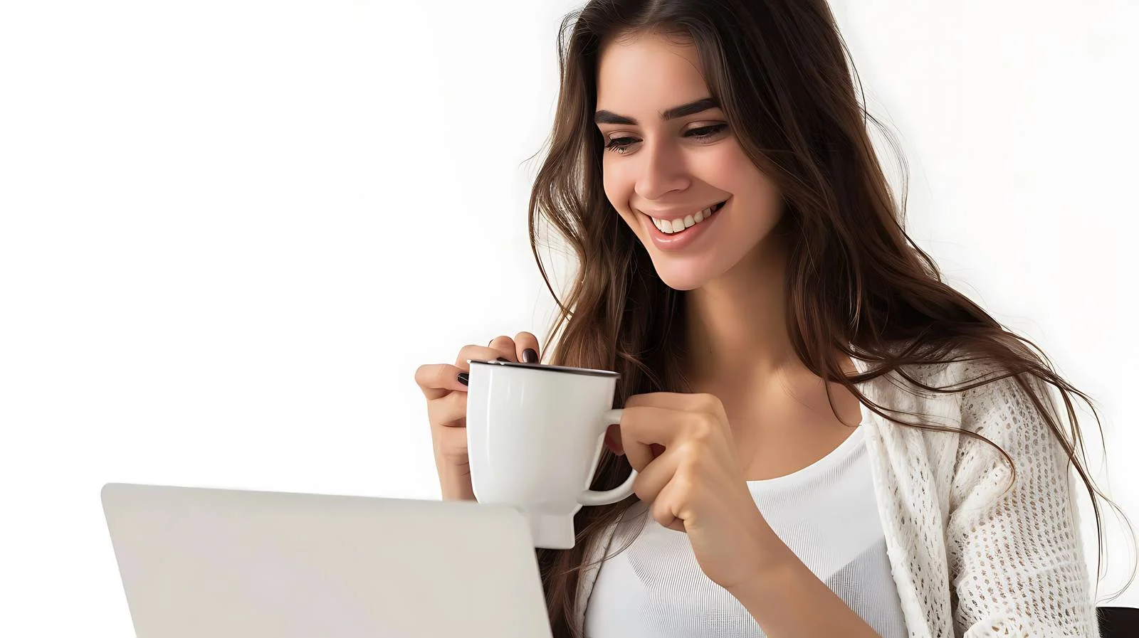 Joyful woman with laptop smiling happily — free download from Dotvec