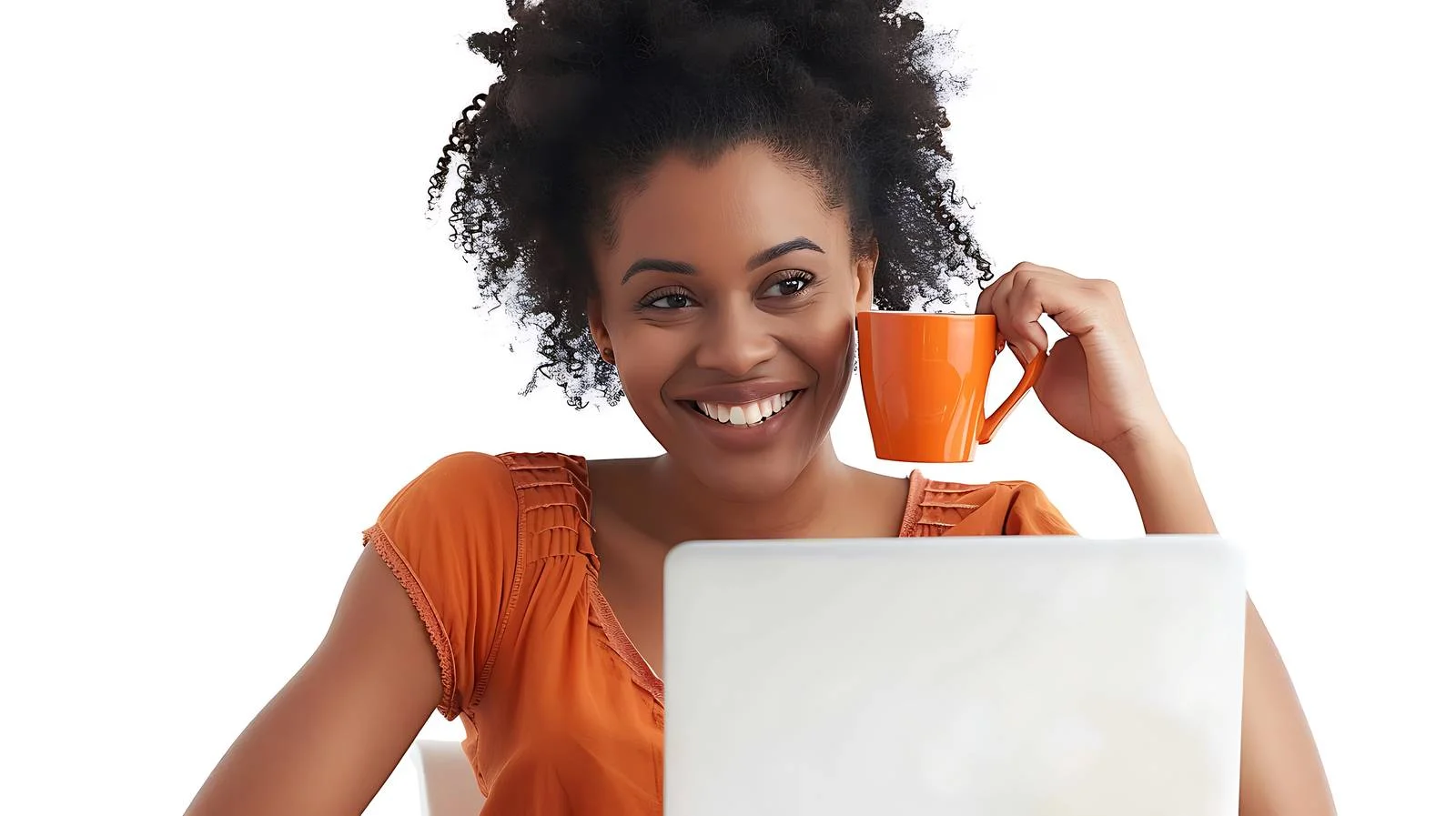 Joyful woman using laptop and smiling — free download from Dotvec
