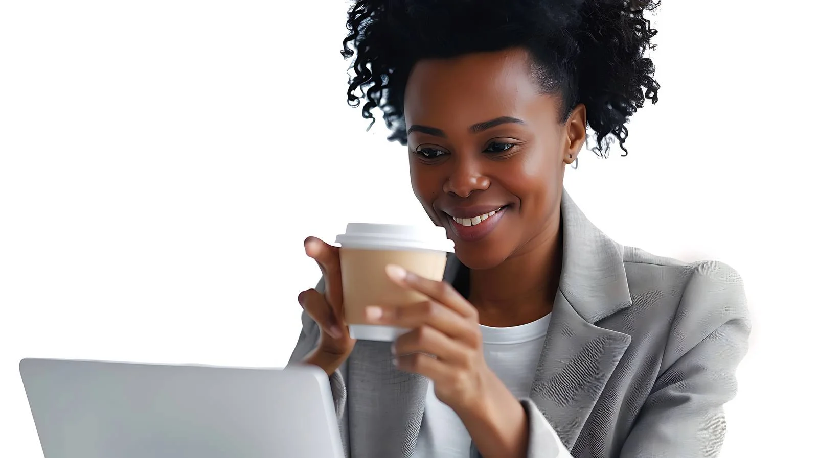 Professional Woman Smiling at Laptop Screen — free download from Dotvec