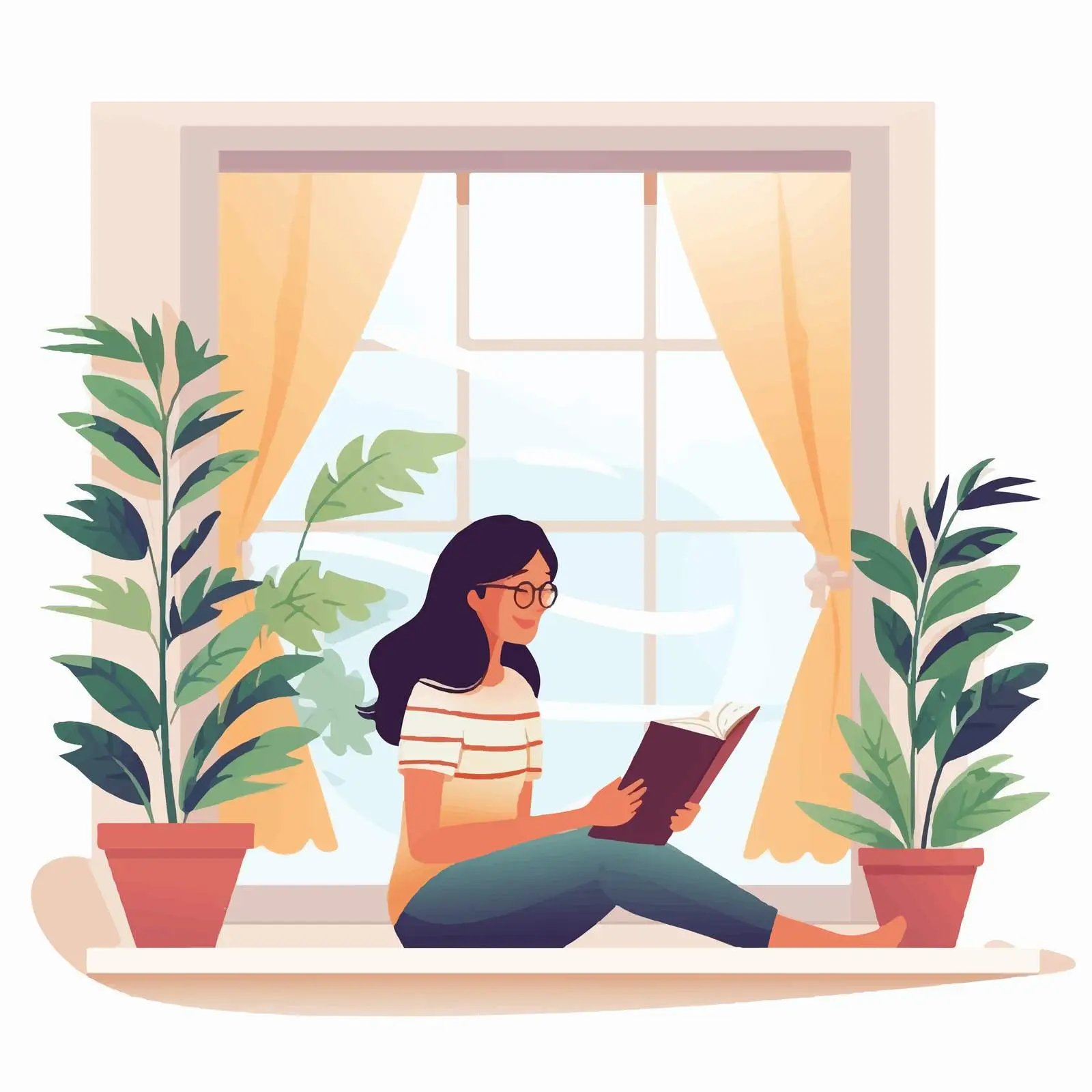 Woman Gazing Out of Open Window — free download from Dotvec