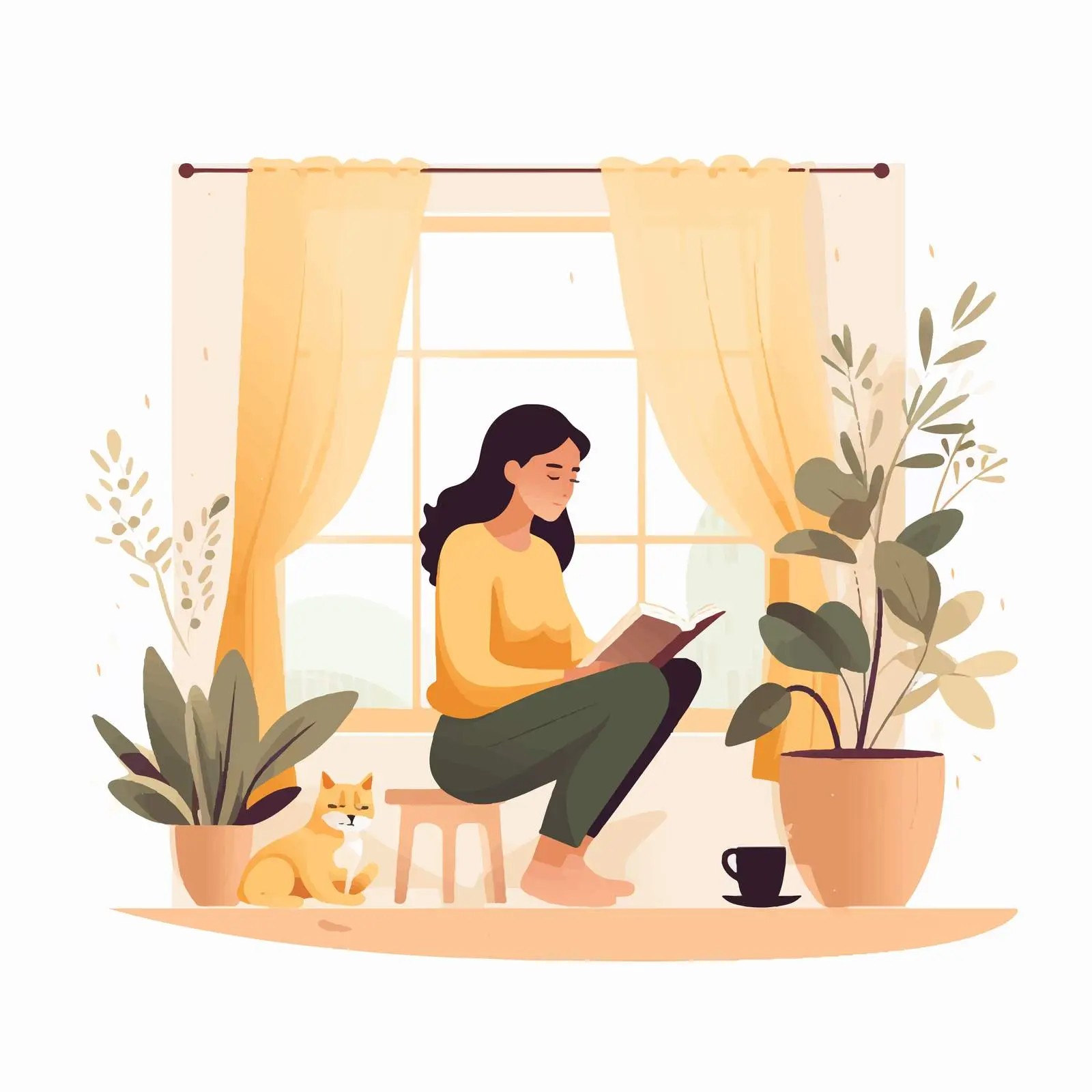 Woman Gazing Out of Open Window — free download from Dotvec