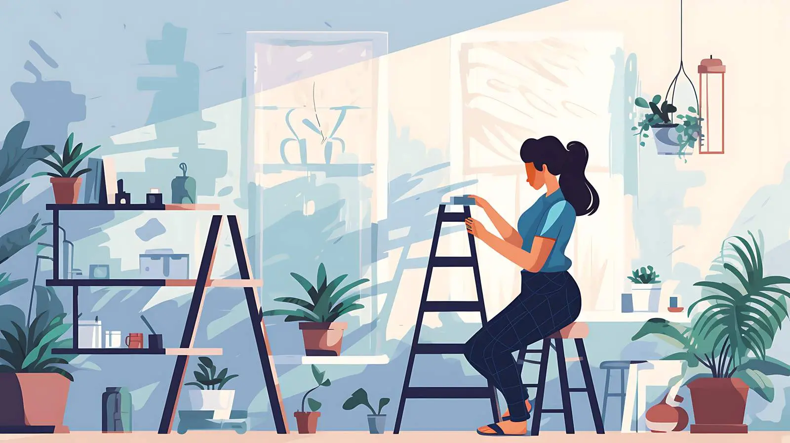 Home Repairs: Woman Wallpapering — free download from Dotvec