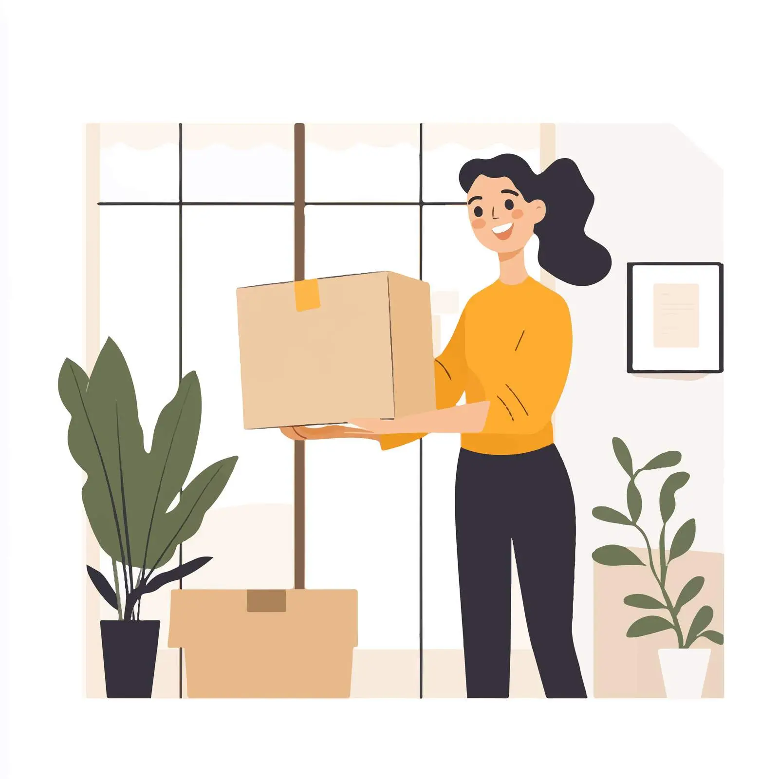 Happy Woman Unboxing Parcel at Home — free download from Dotvec