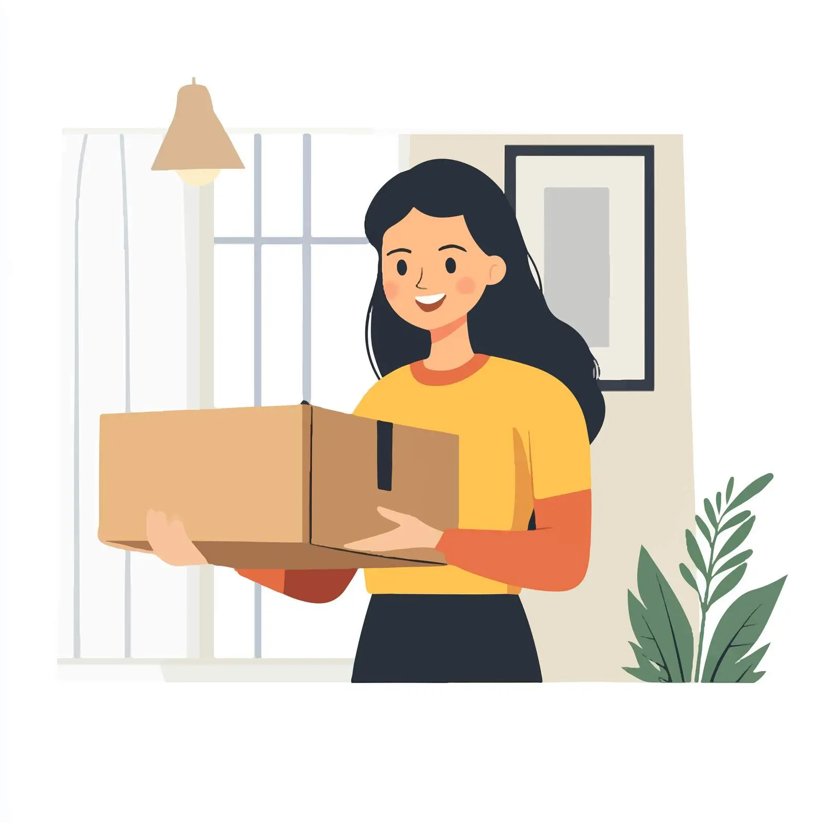 Happy Woman Unboxing Parcel at Home — free download from Dotvec