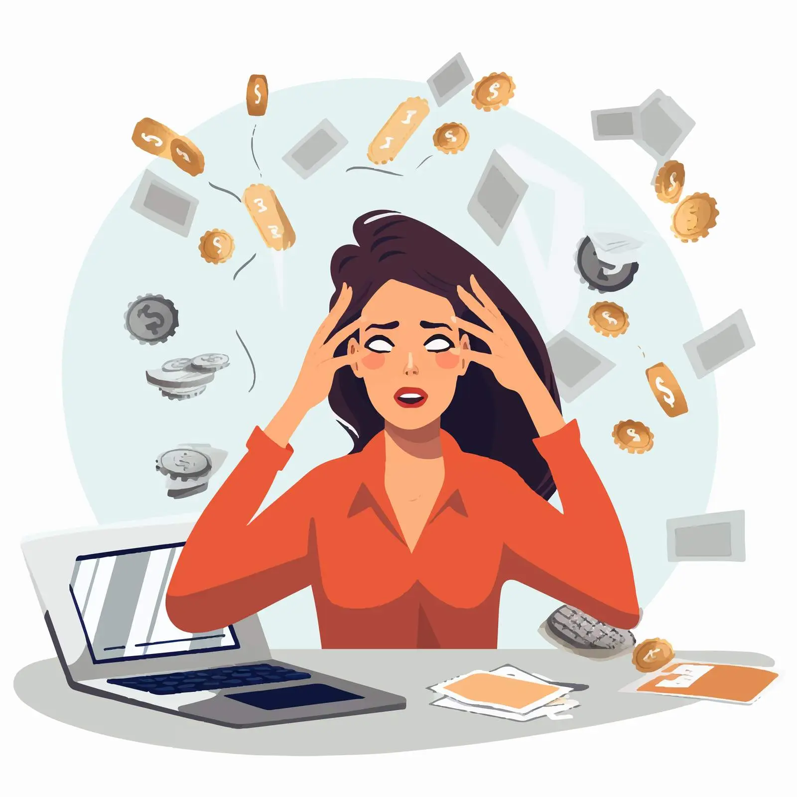 Woman Overwhelmed by Financial Concerns Vector Art – free overwhelmed image from Dotvec